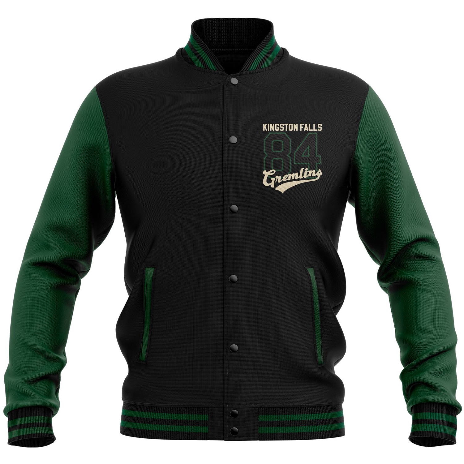 Gremlins  Stripe Collegiate Varsity Jacket - Black/Green