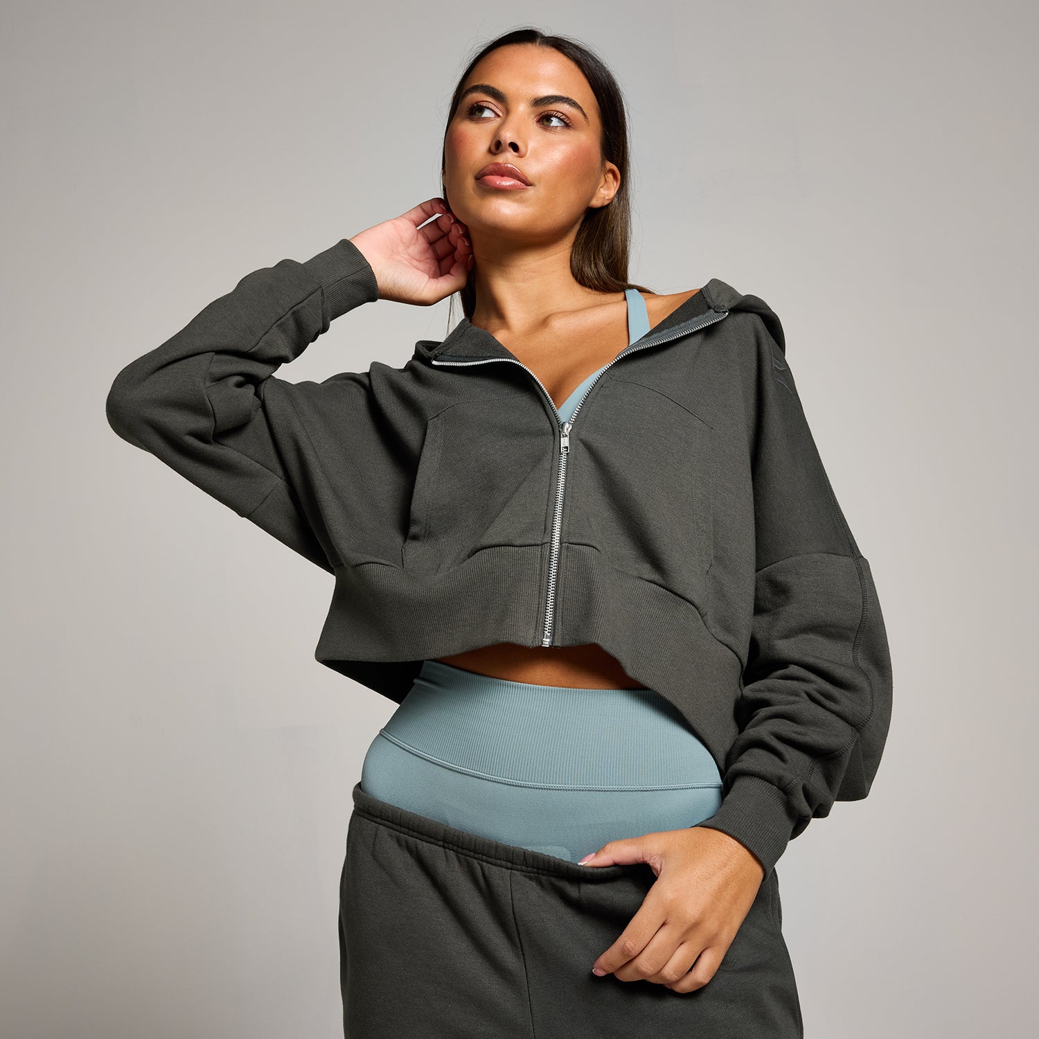 MP Women's Tempo Cropped Zip Through Hoodie - Night Grey - XS
