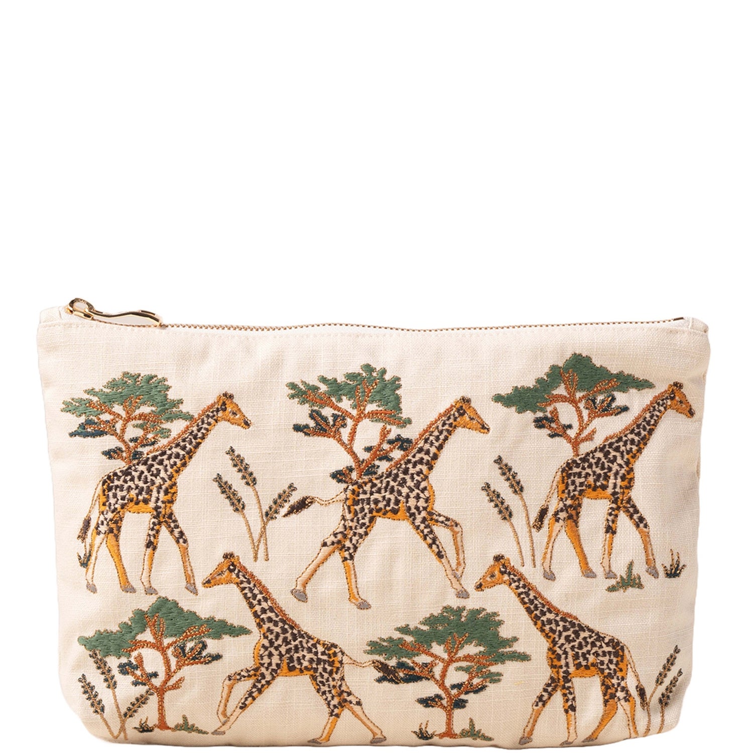 Elizabeth Scarlett Giraffe Herd Cream Cotton Everyday Pouch