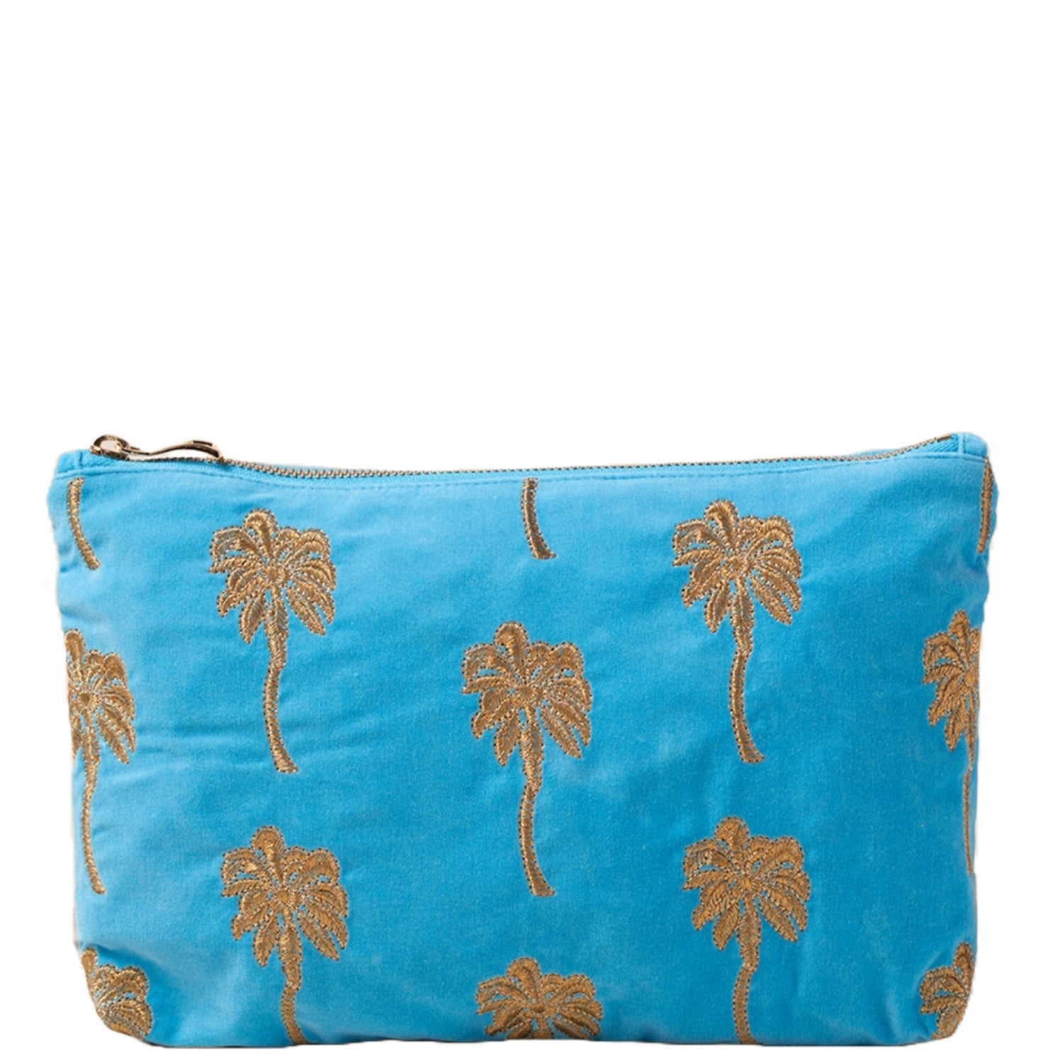 Elizabeth Scarlett Gold Palm Mediterranean Blue Velvet Everyday Pouch