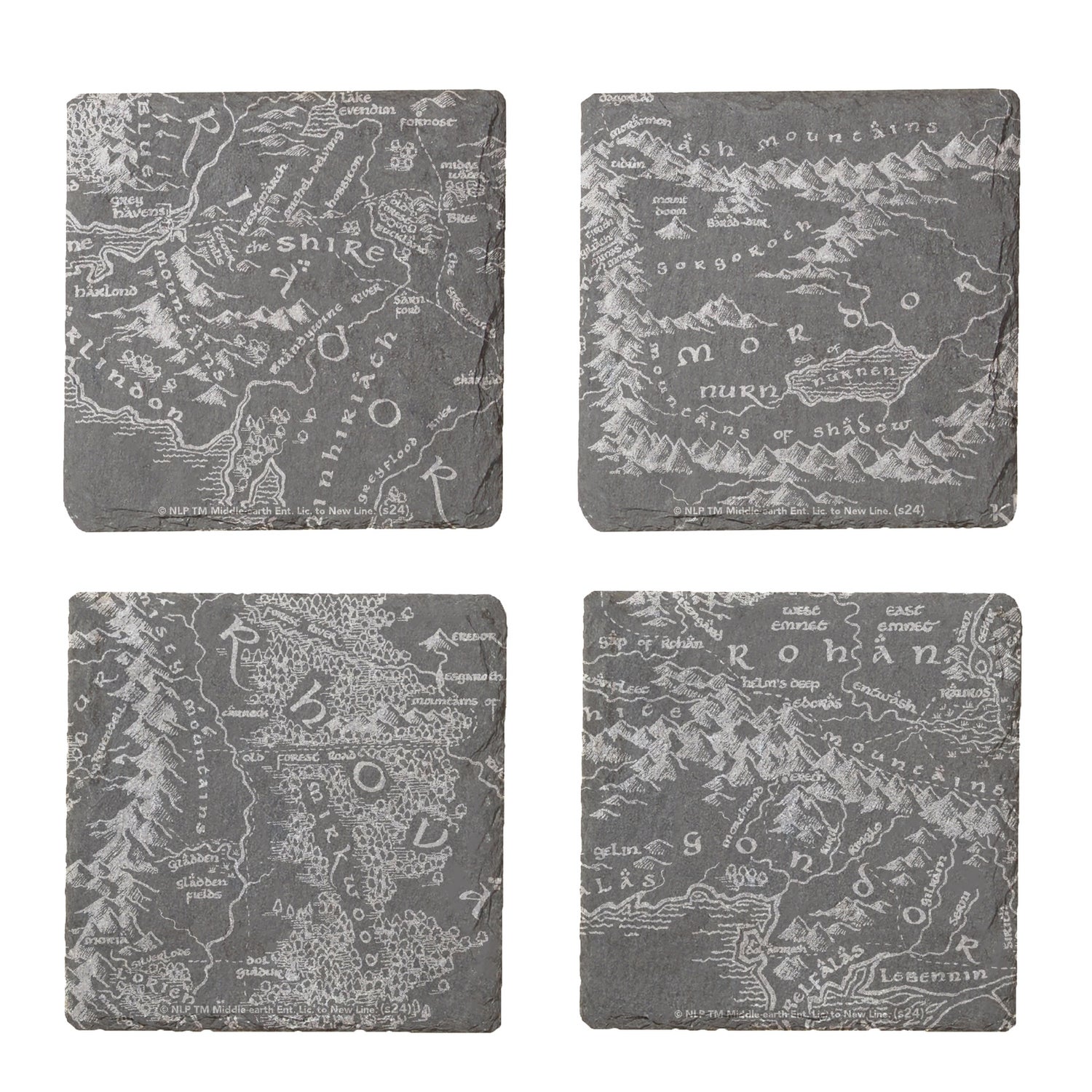 Lord Of The Rings Middle Earth Map Engraved Slate Coaster Set