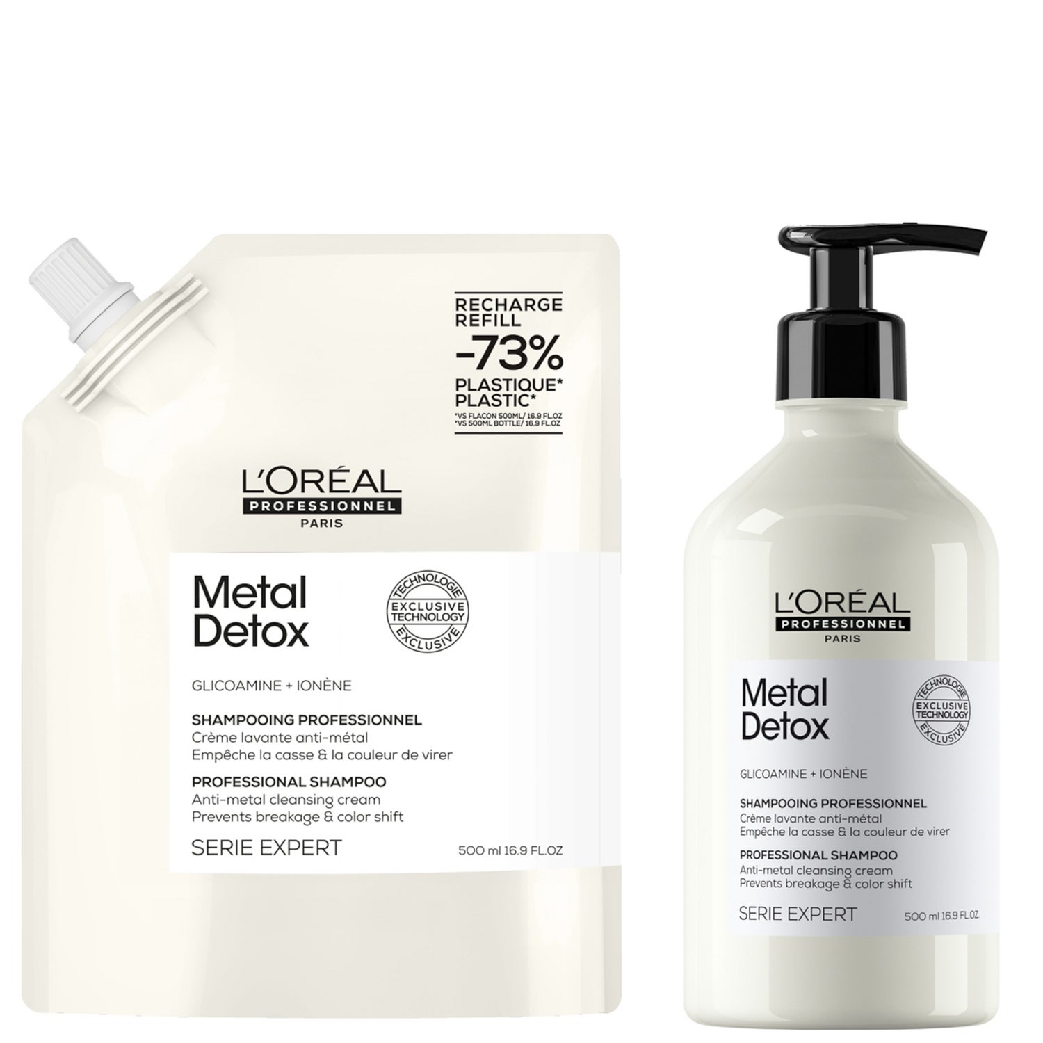 L’Oréal Professionnel Metal Detox Shampoo 500ml and Refill Pack 500ml for breakage & colour protection