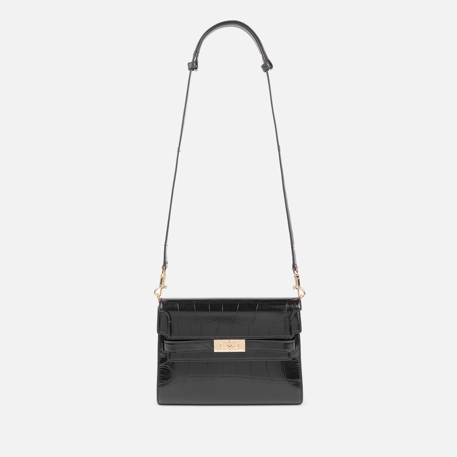Tory Burch Lee Radziwill Croc Embossed Leather Shoulder Bag