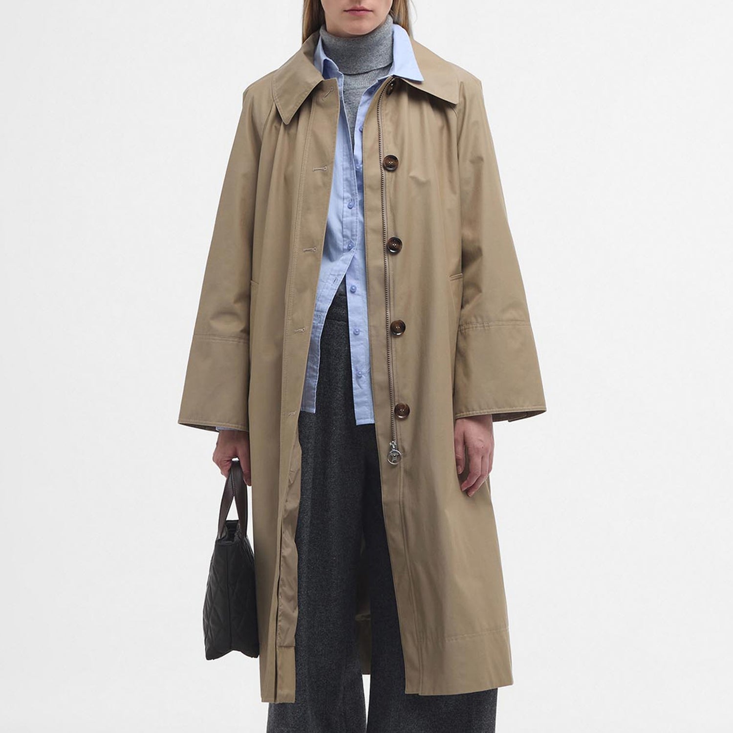 Barbour Women's Barbour Beatrix Showerproof Trench - Light Trench/Sky Dress Tartan - 12
