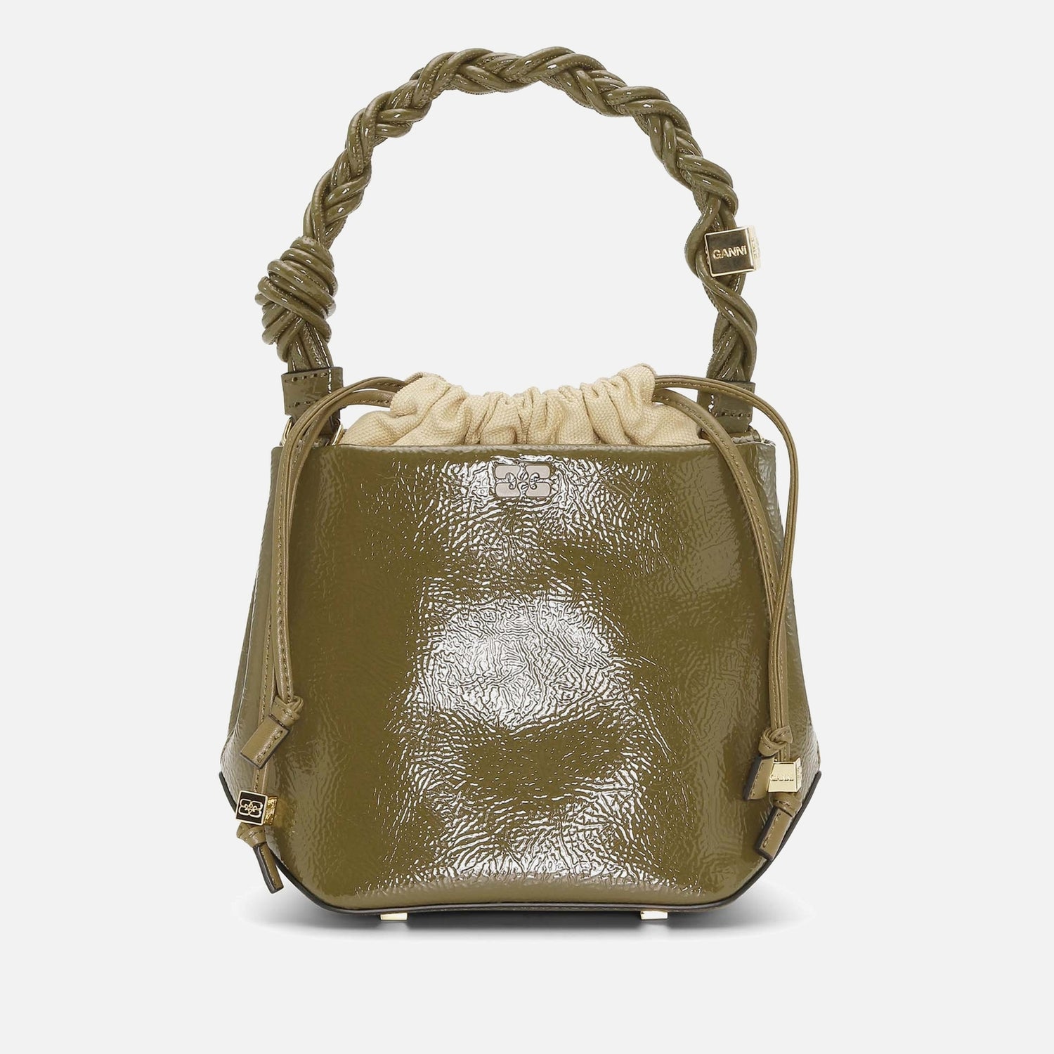 Ganni Bou Patent Leather-Blend Bucket Bag