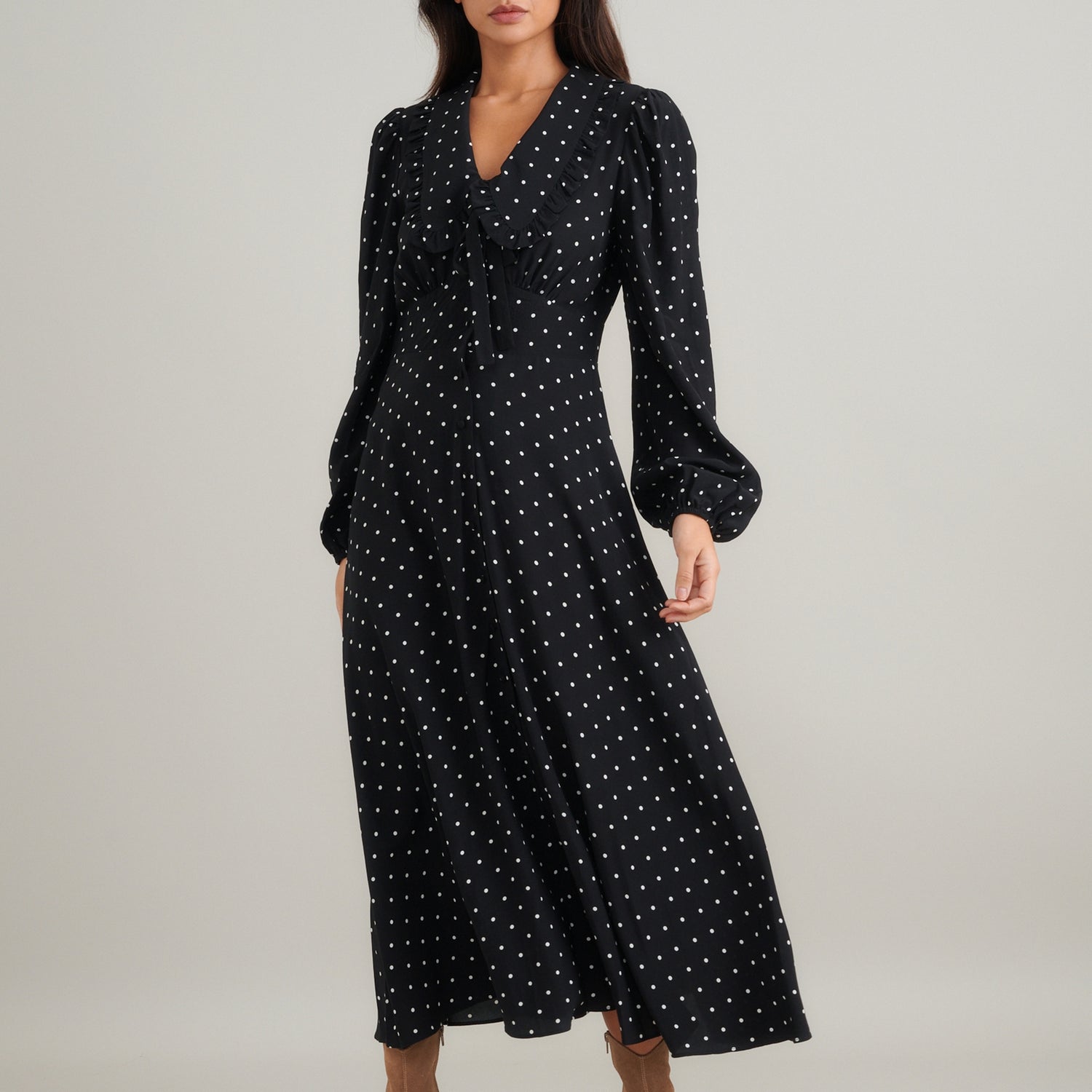 Nobody's Child Otillie Polka Dot Crepe Midi Dress - UK 6
