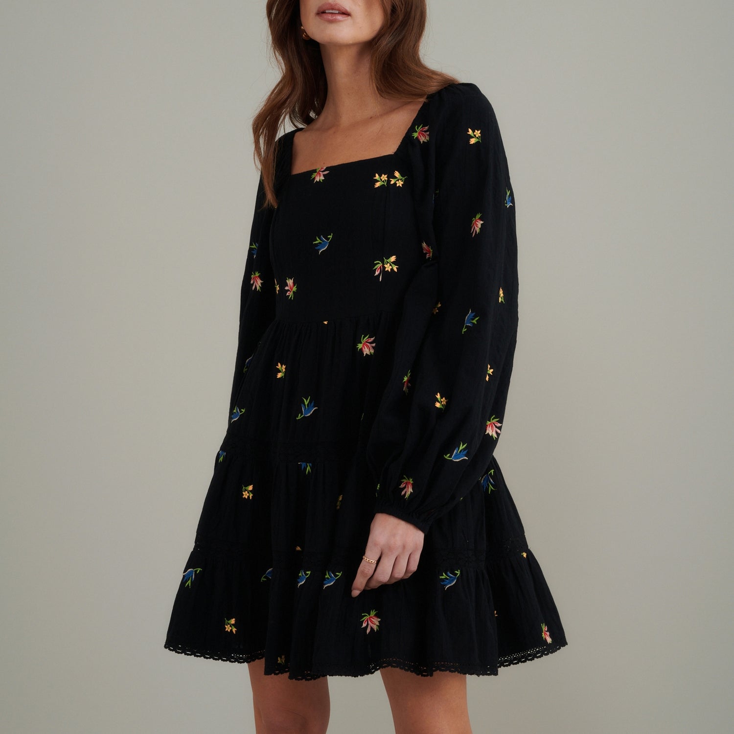 Nobody's Child Whitley Floral-Embroidered Cotton Mini Dress - UK 6