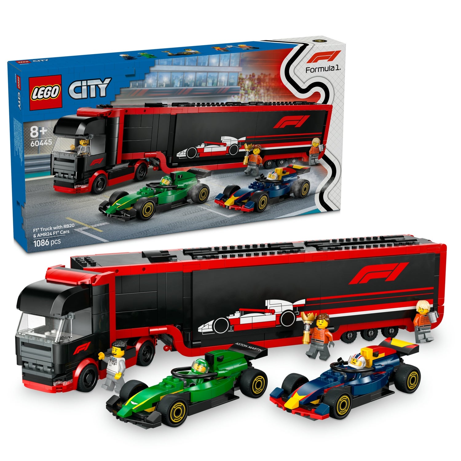 LEGO® City F1® Truck with RB20 & AMR24 F1® Cars Toy Race Vehicle Transporter Playset 60445