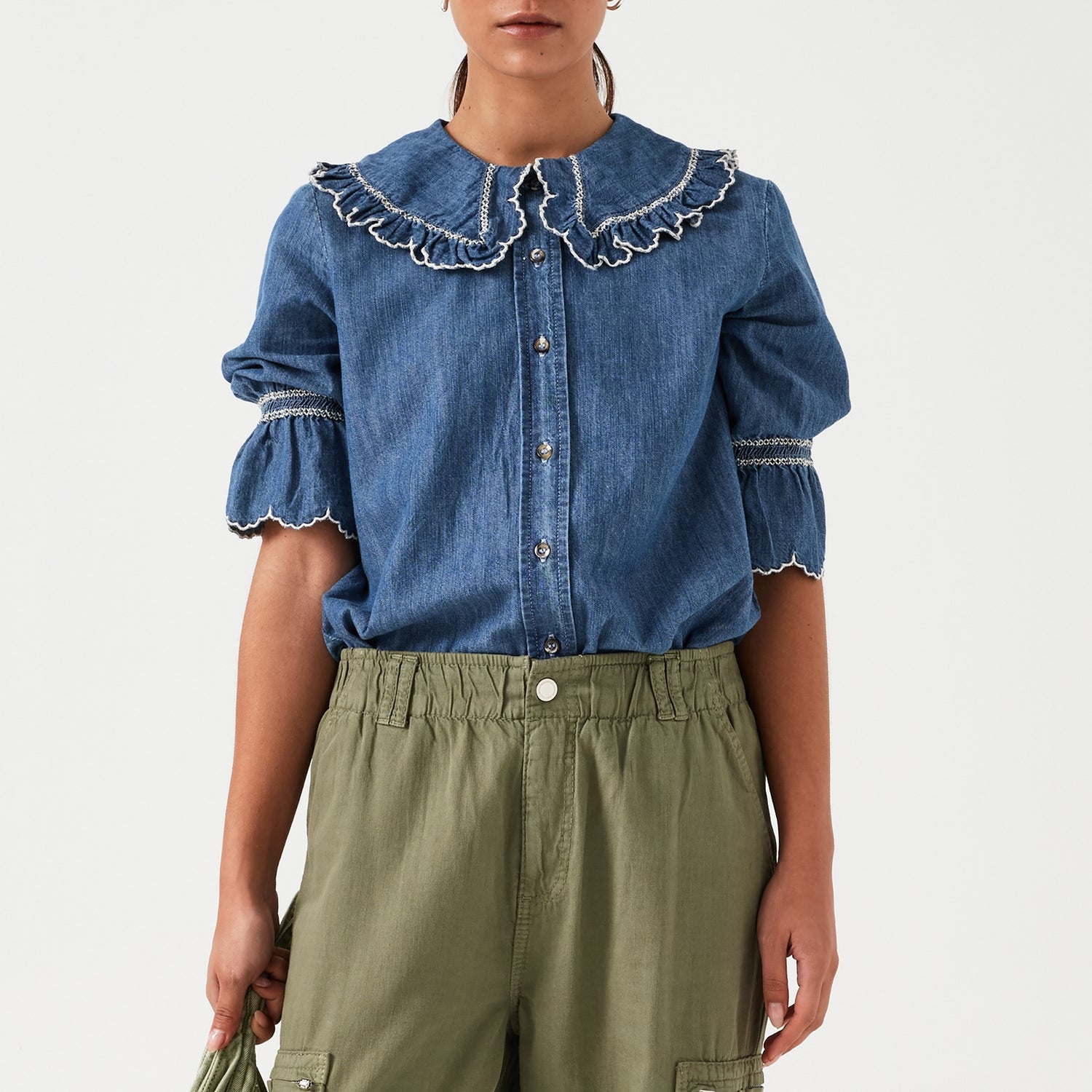 Seventy + Mochi Daisy Cotton-Chambray Blouse - 8