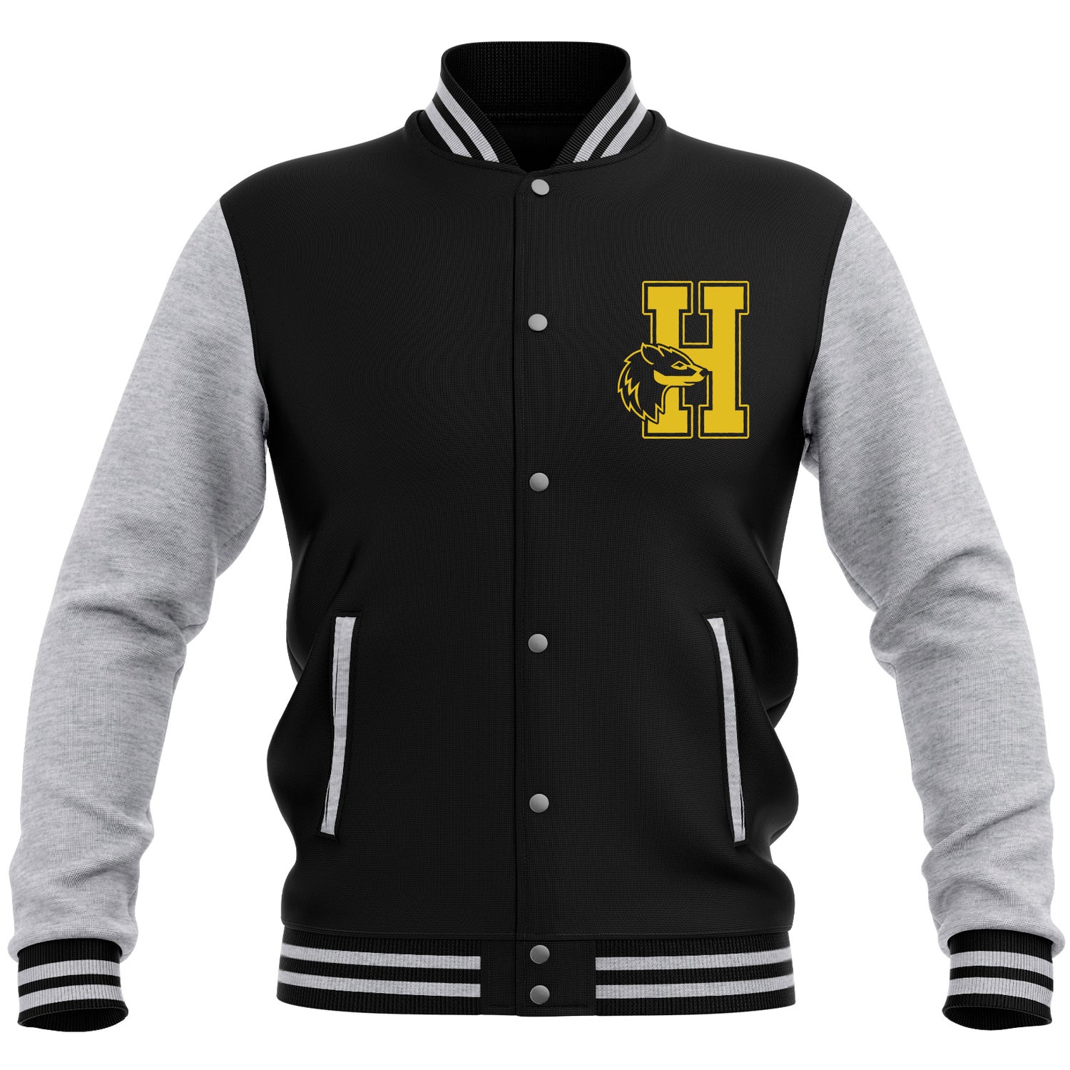 Harry Potter Hufflepuff Varsity Jacket Black Grey Clothing Zavvi UK