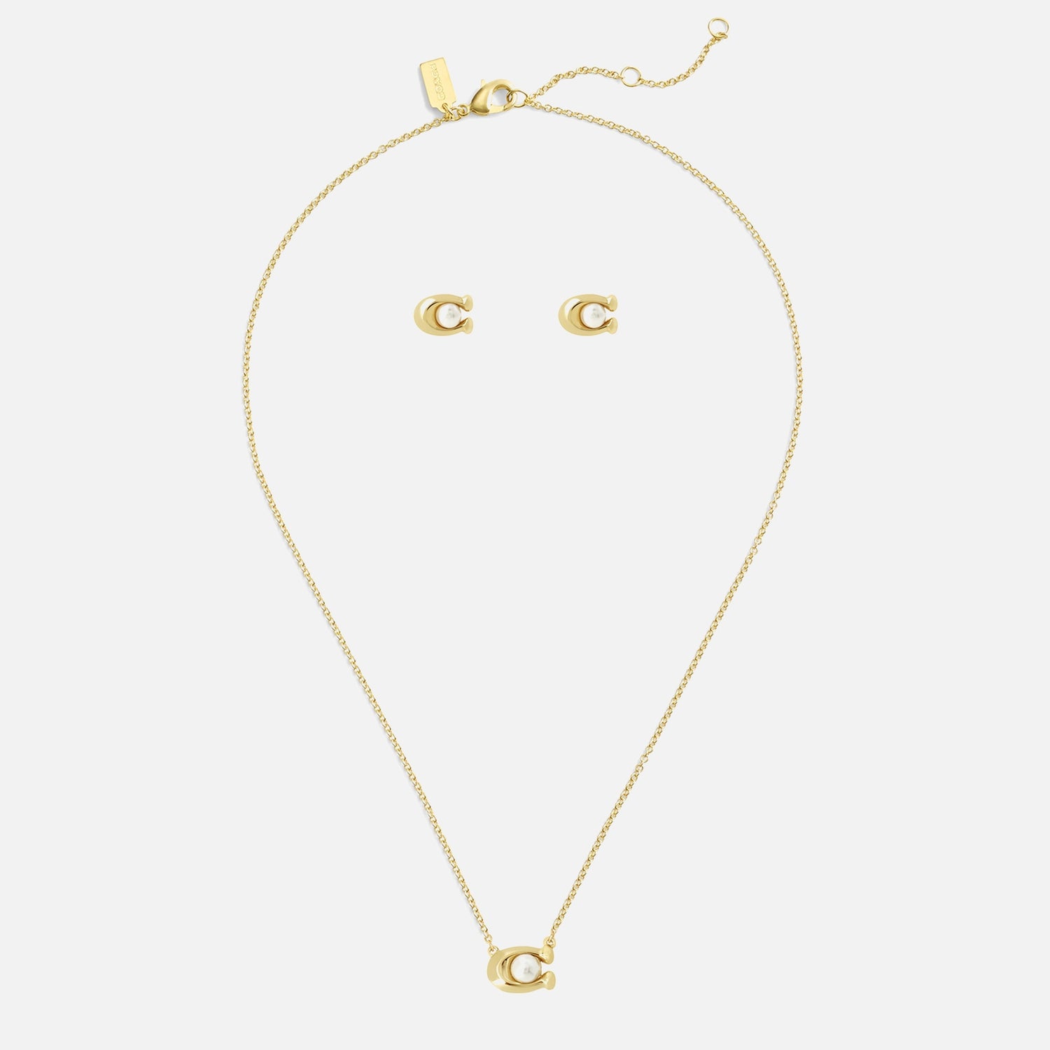 Coach Earrings & Necklace C Gold-Tone Faux Pearl Set