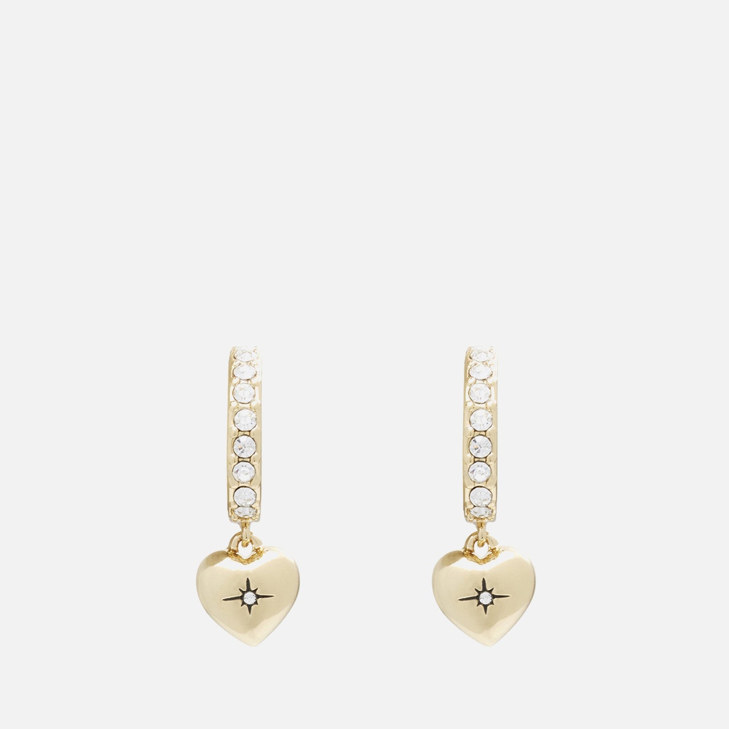 Coach Heart Pavé Gold-Tone Huggie Earrings