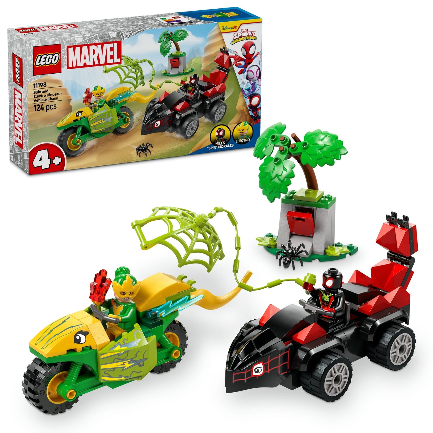 LEGO Marvel Spidey And His Amazing Friends Spin and Electro Dinosaur Vehicle Chase 11198