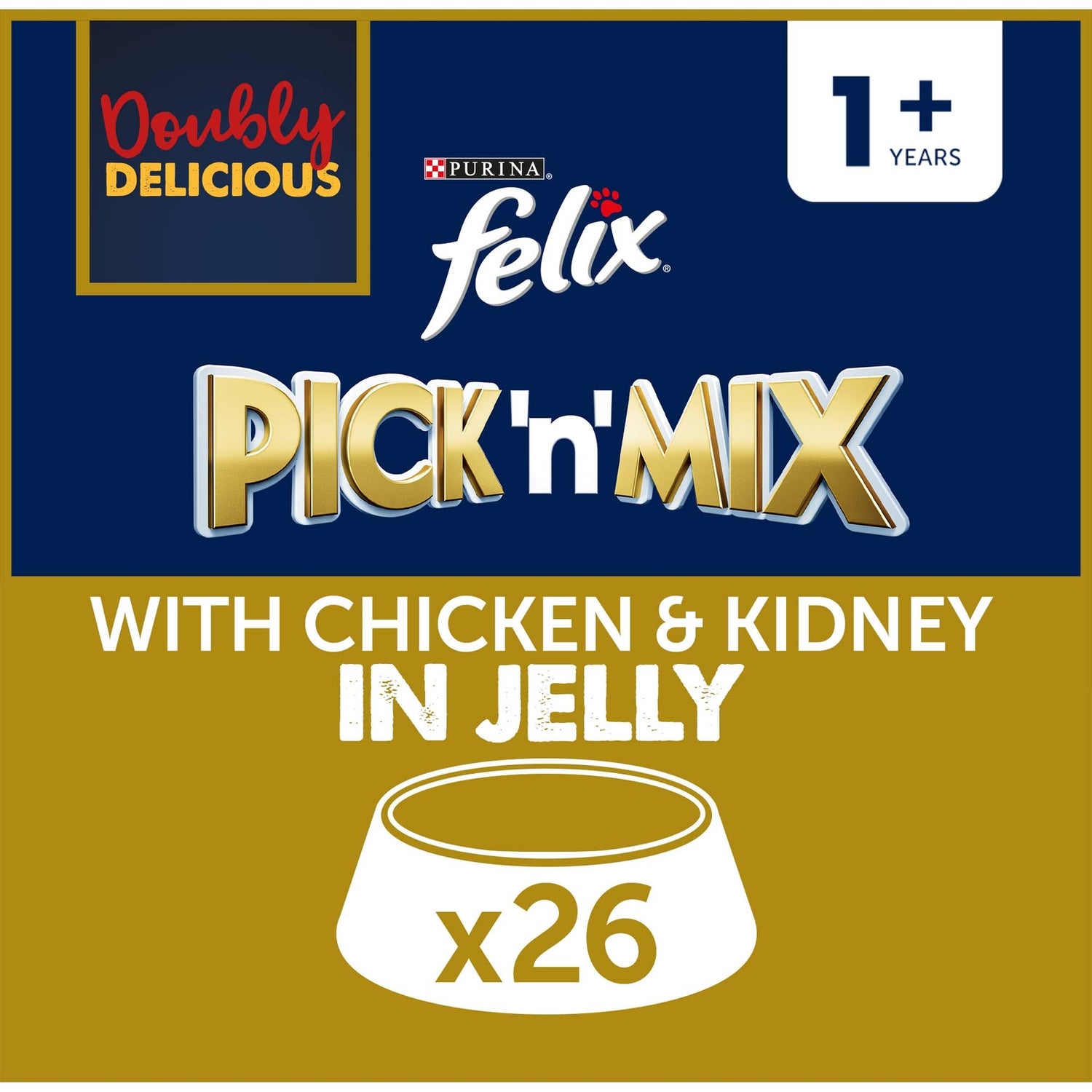 Felix Doubly Delicious Adult Wet Cat Food with Chicken & Kidney in Jelly 26x85g