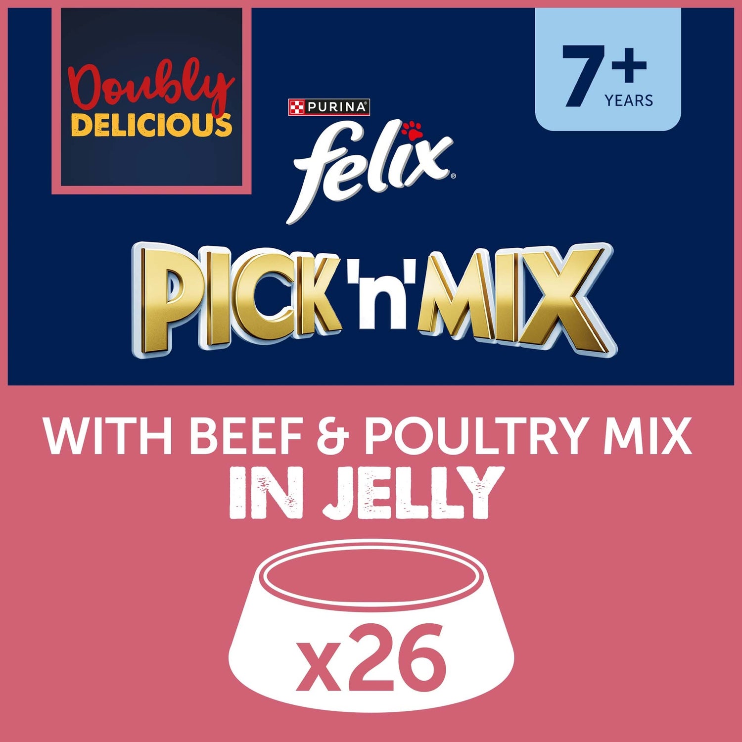 Felix Senior Doubly Delicious Wet Cat Food with Beef & Poultry in Jelly 26x85g