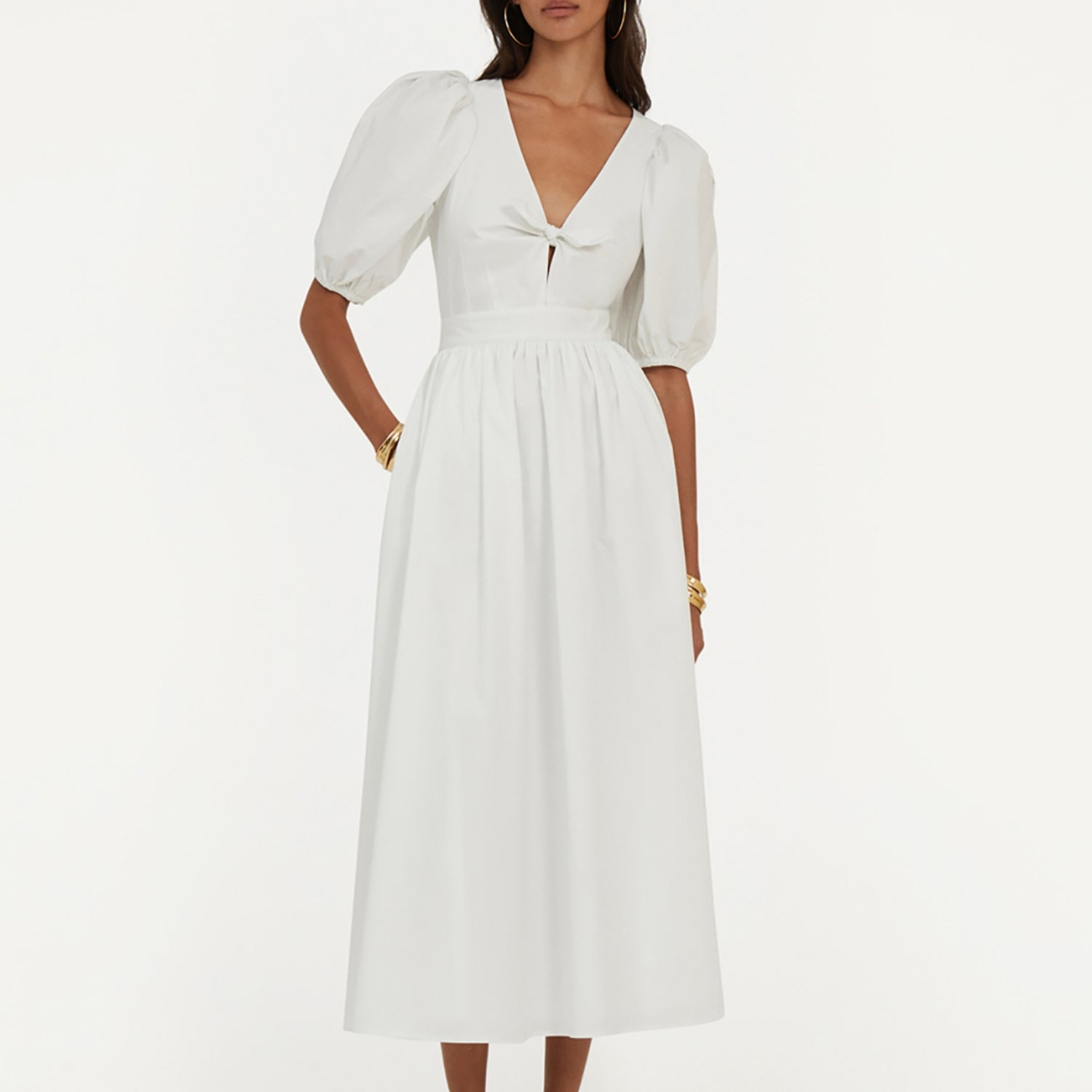 ROTATE Birger Christensen Puff Sleeve Poplin Midi Dress - UK 12