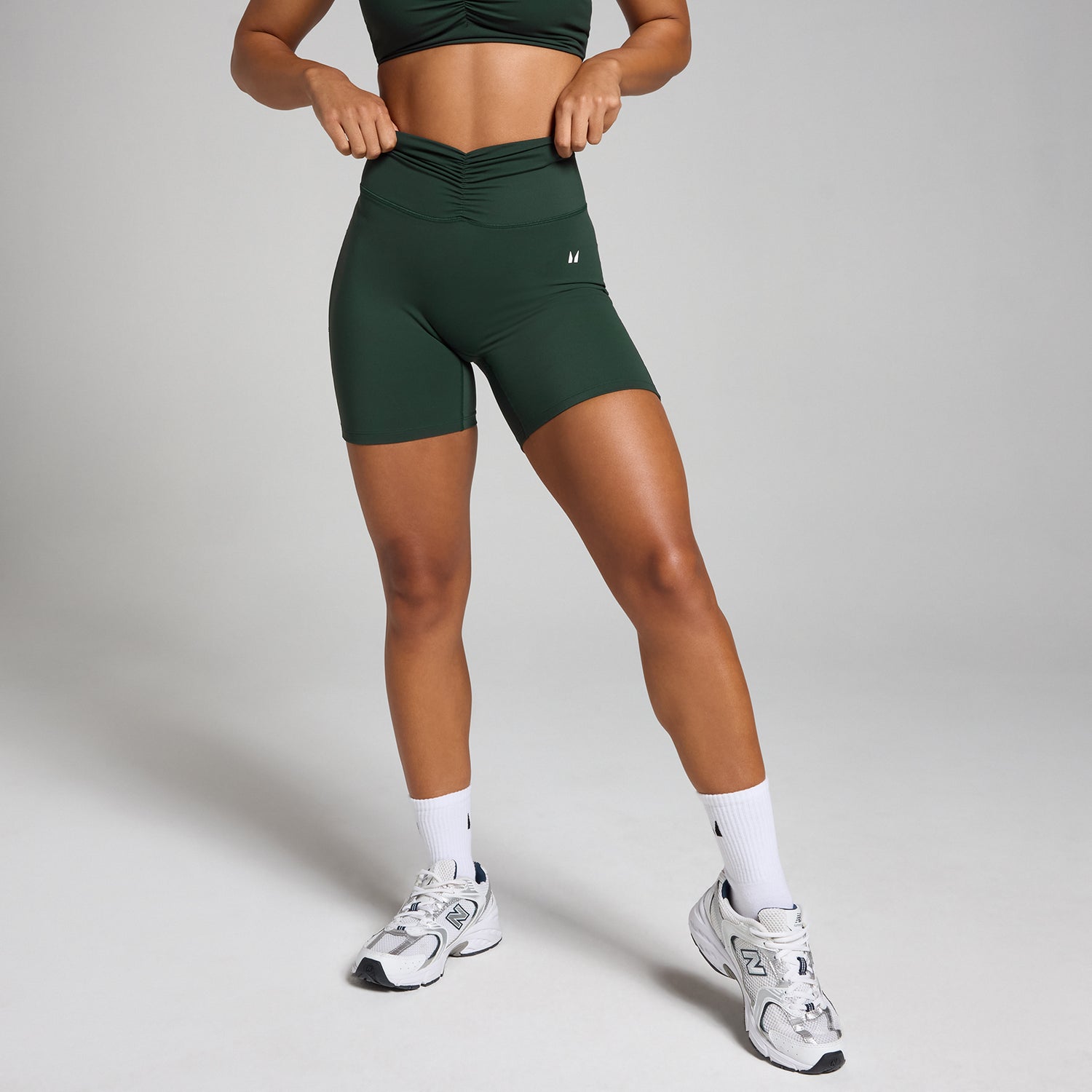 MP Women's Tempo Ruched Front Shorts - Dark Emerald - XS