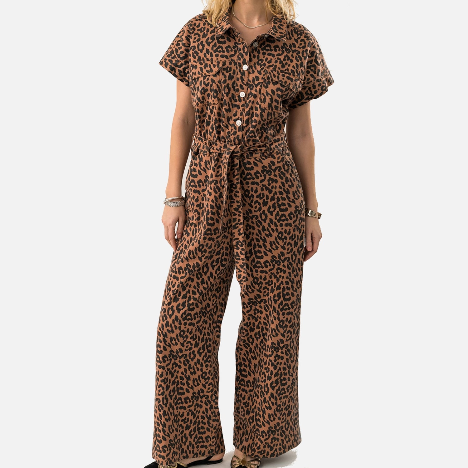 Lollys Laundry Mathilde Leopard-Print Denim Jumpsuit - XL