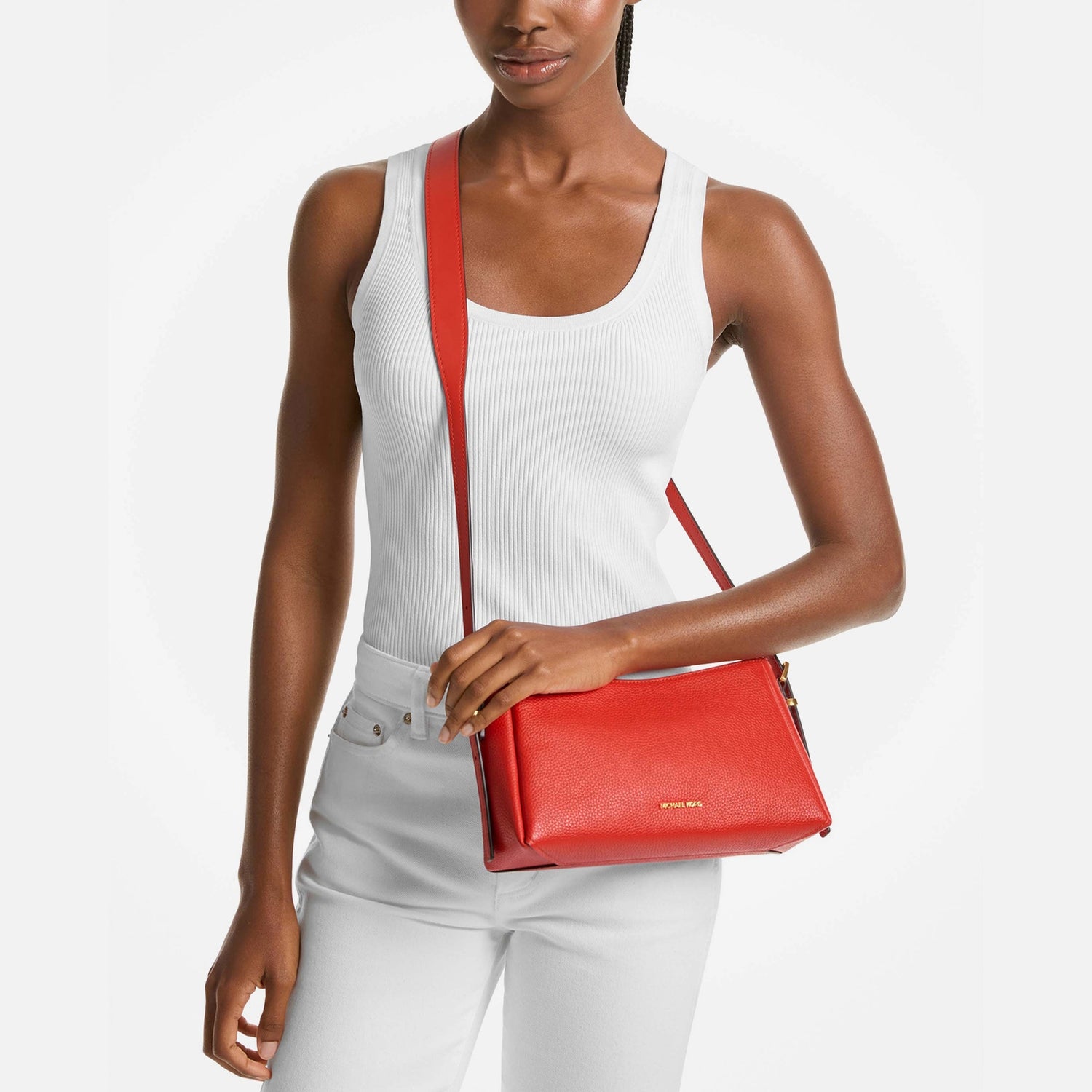 Shop MICHAEL Michael Kors Moore Leather Pouchette Bag on