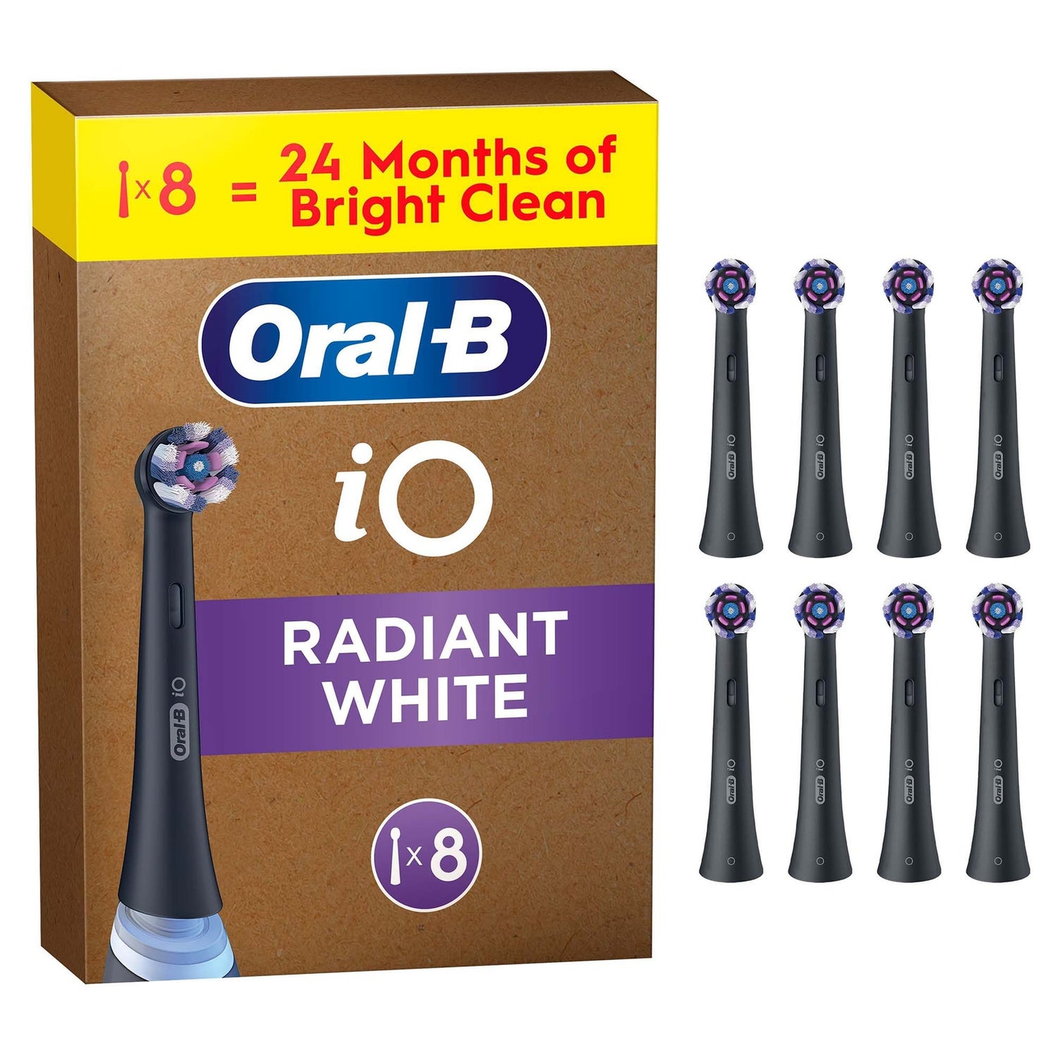 Oral-B iO Series Radiant White Black, Original Brush Heads for Teeth Whitening, 8