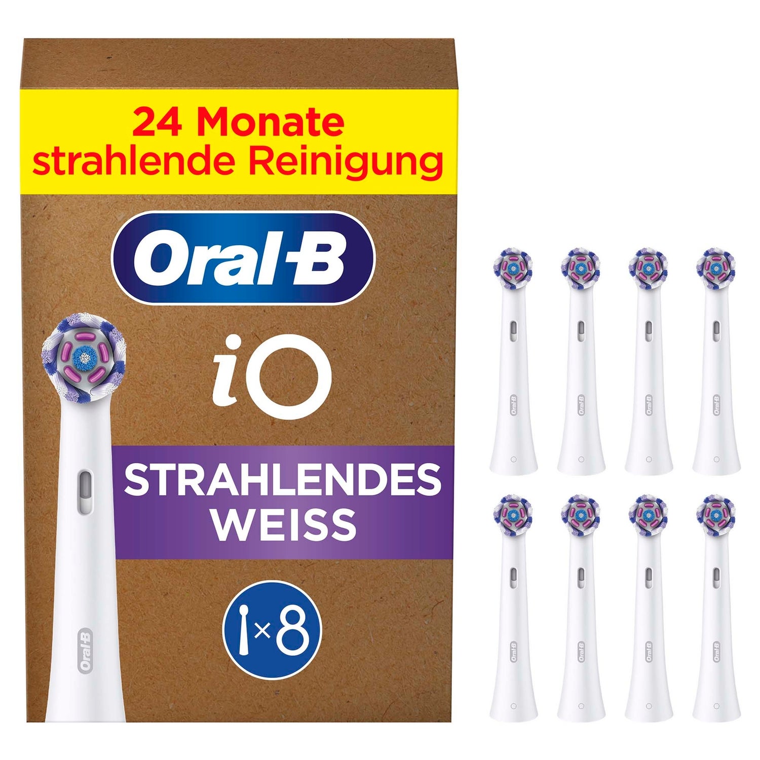 Oral-B iO Strahlendes Weiss, Original Aufsteckbürsten, Weiß, 8 Stück