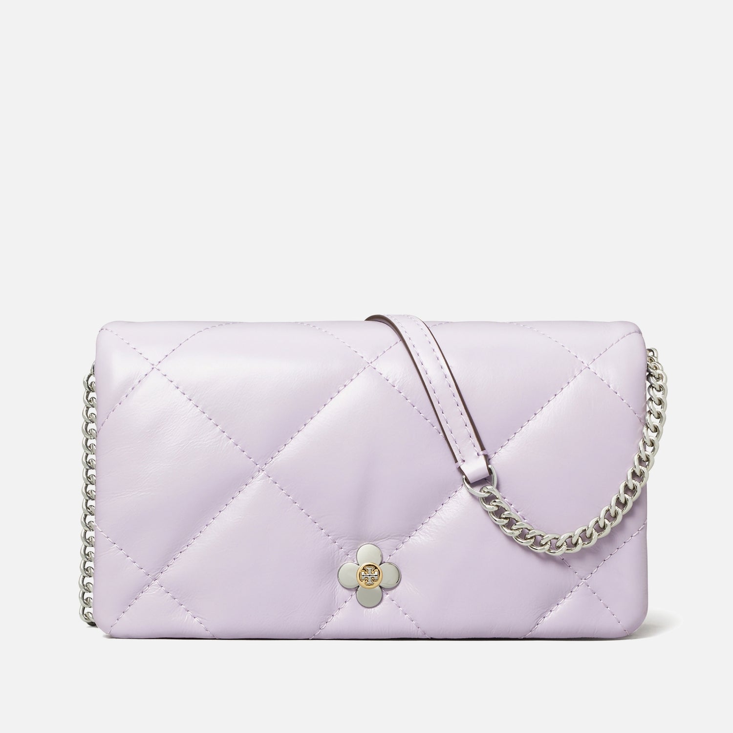 Tory Burch Kira Clover Diamond-Quilted Leather Chain Wallet
