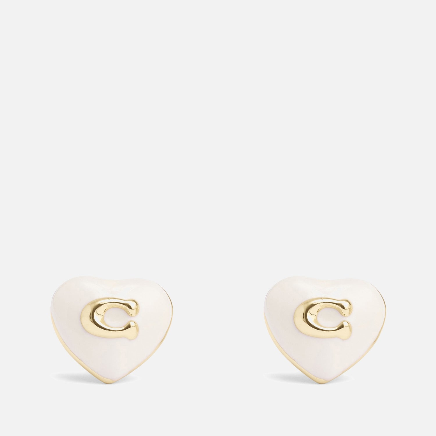 Coach Enamel Heart C Stud Boxed Gold-Tone Earrings