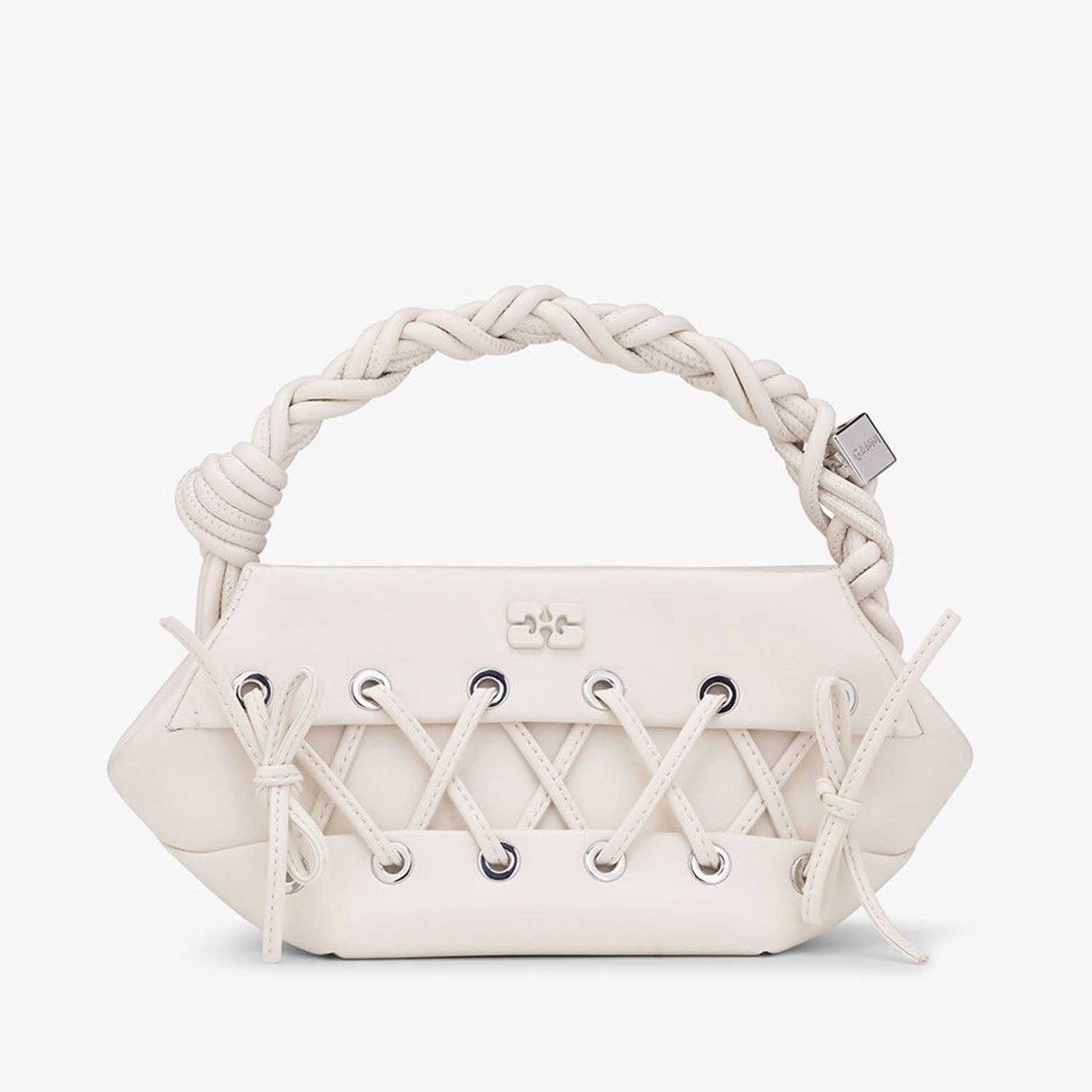 Ganni Mini Eyelets Lace-Up Leather-Blend Bou Bag