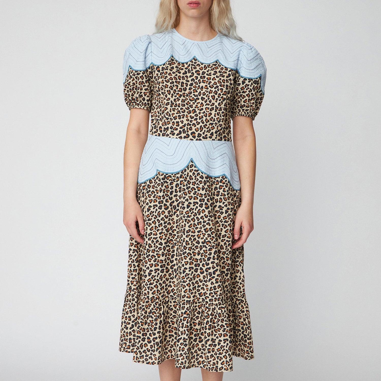 Stella Nova Leopard Embroidered Cotton-Seersucker Midi Dress