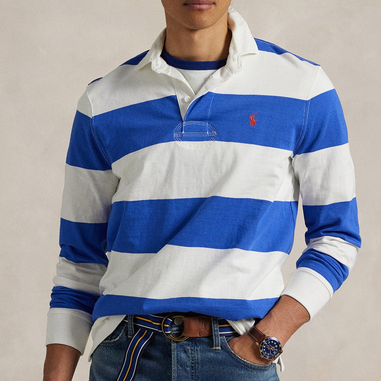 Polo Ralph Lauren Yarn-Dyed Cotton-Jersey Rugby Top - M