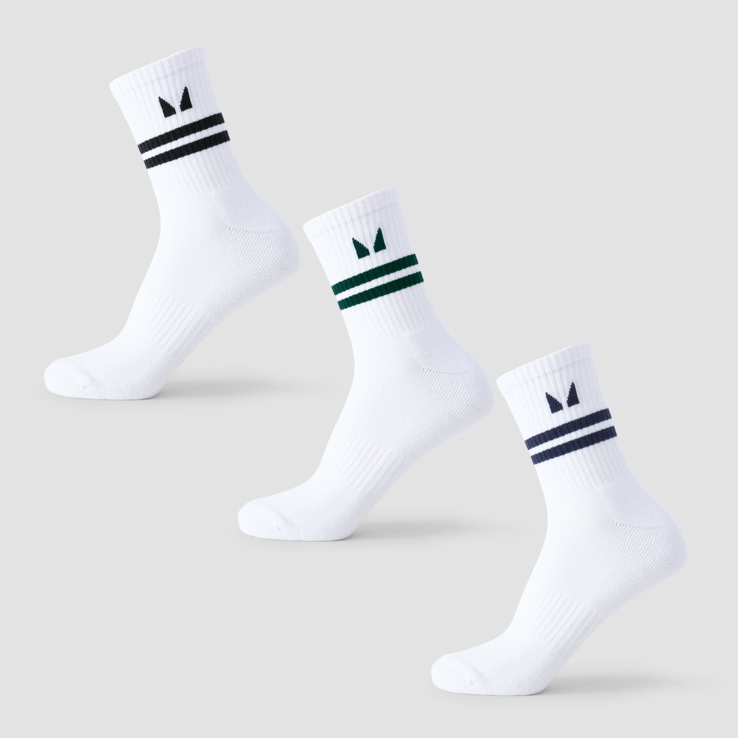 MP Stripe Retro Crew Sock (3 Pack) - Black/Dark Emerald/Dark Saphire - UK 2-5
