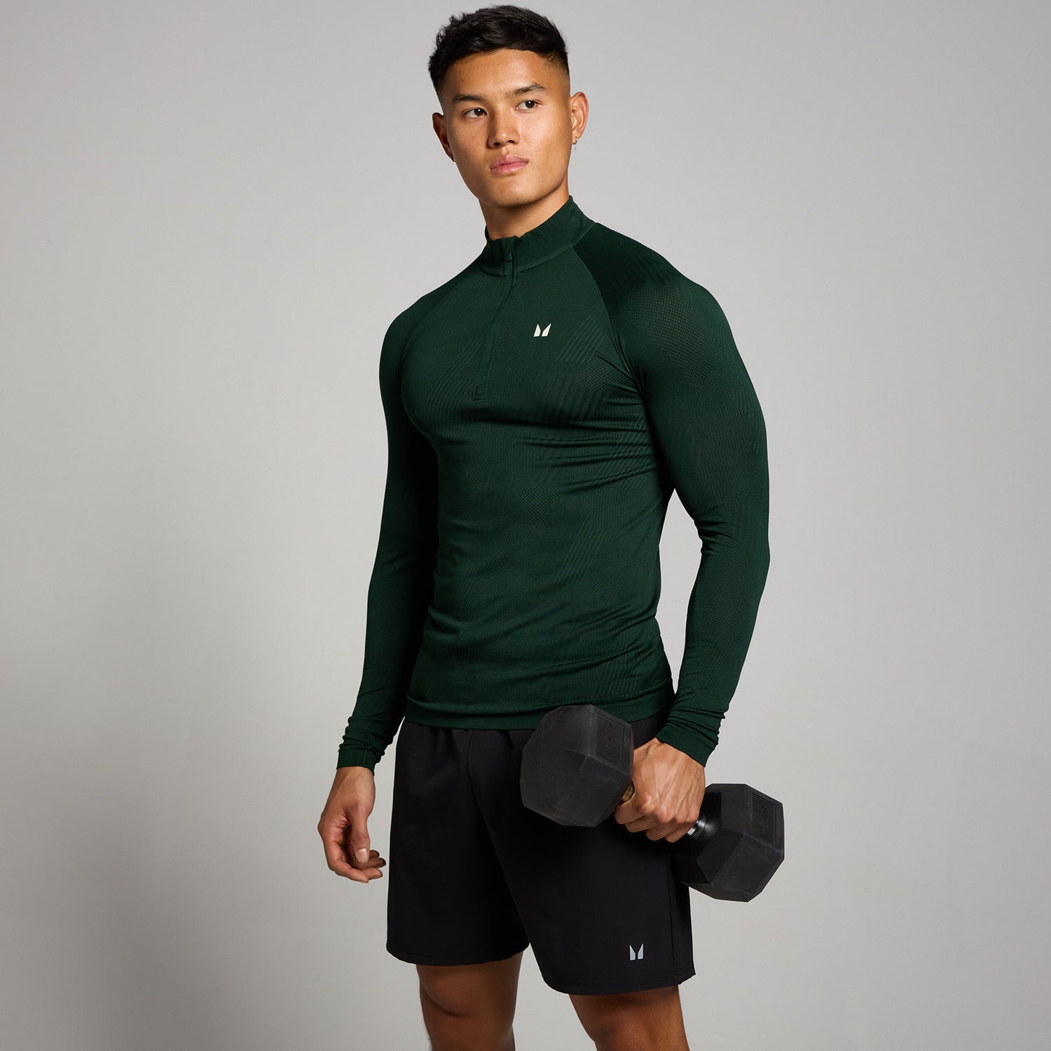MP Men's Tempo Pillar Graphic Seamless 1/4 Zip - Dark Emerald - XS