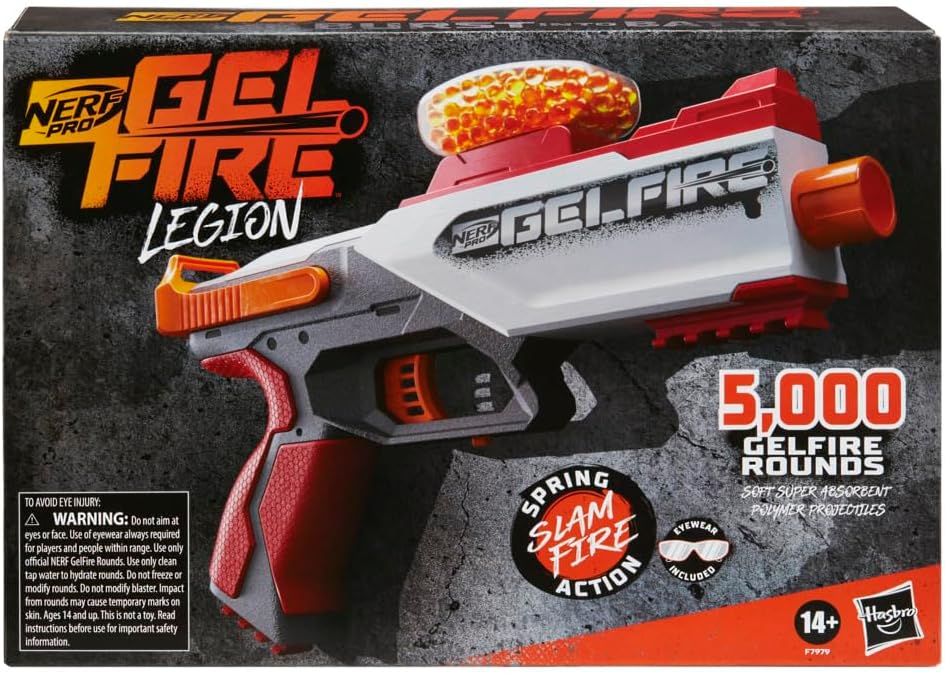 Nerf Pro Gelfire Legion Blaster, 5000 Gelfire Rounds, 130 Round Hopper, Eyewear