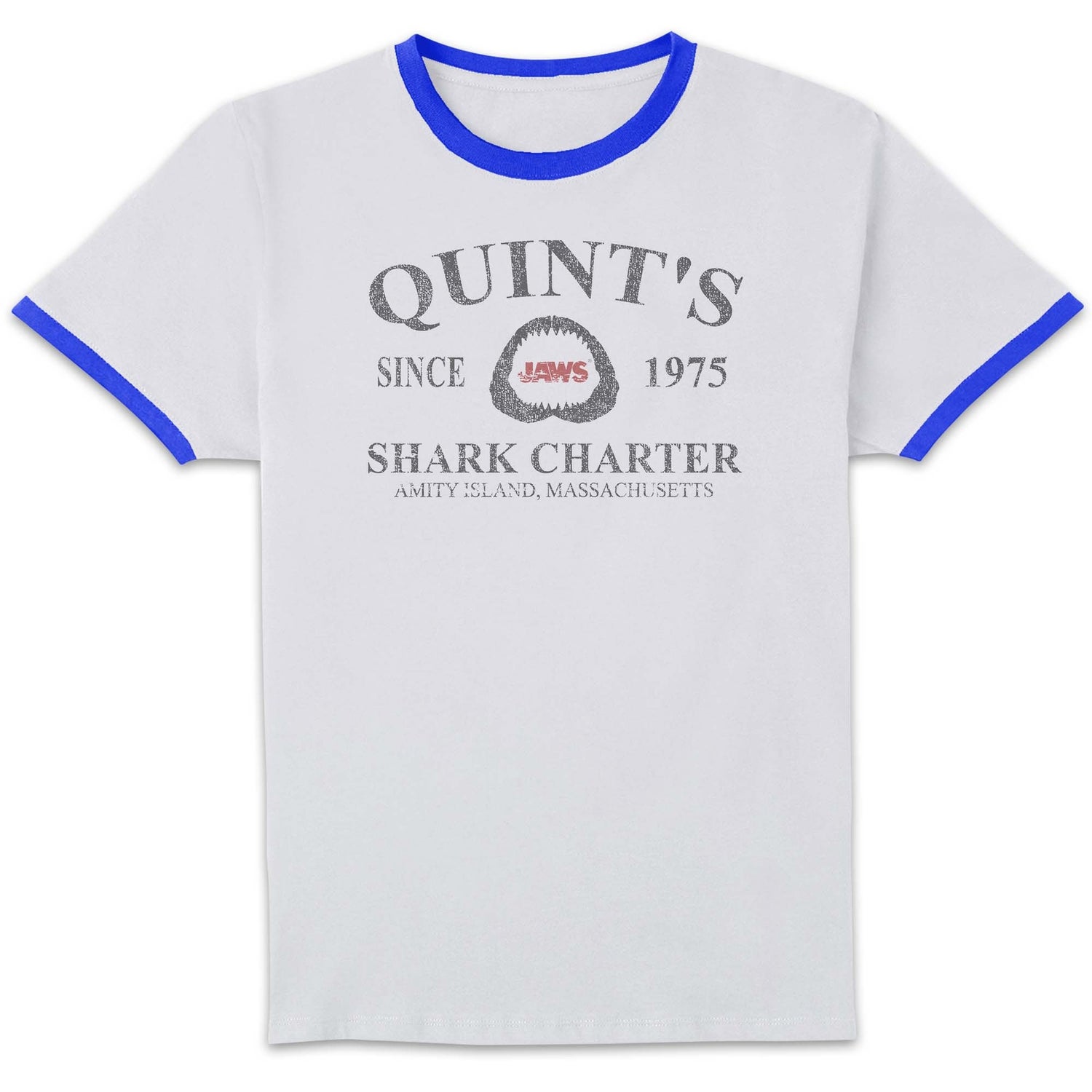 Jaws Quint's Shark Charter Unisex Ringer T-Shirt - White/Navy