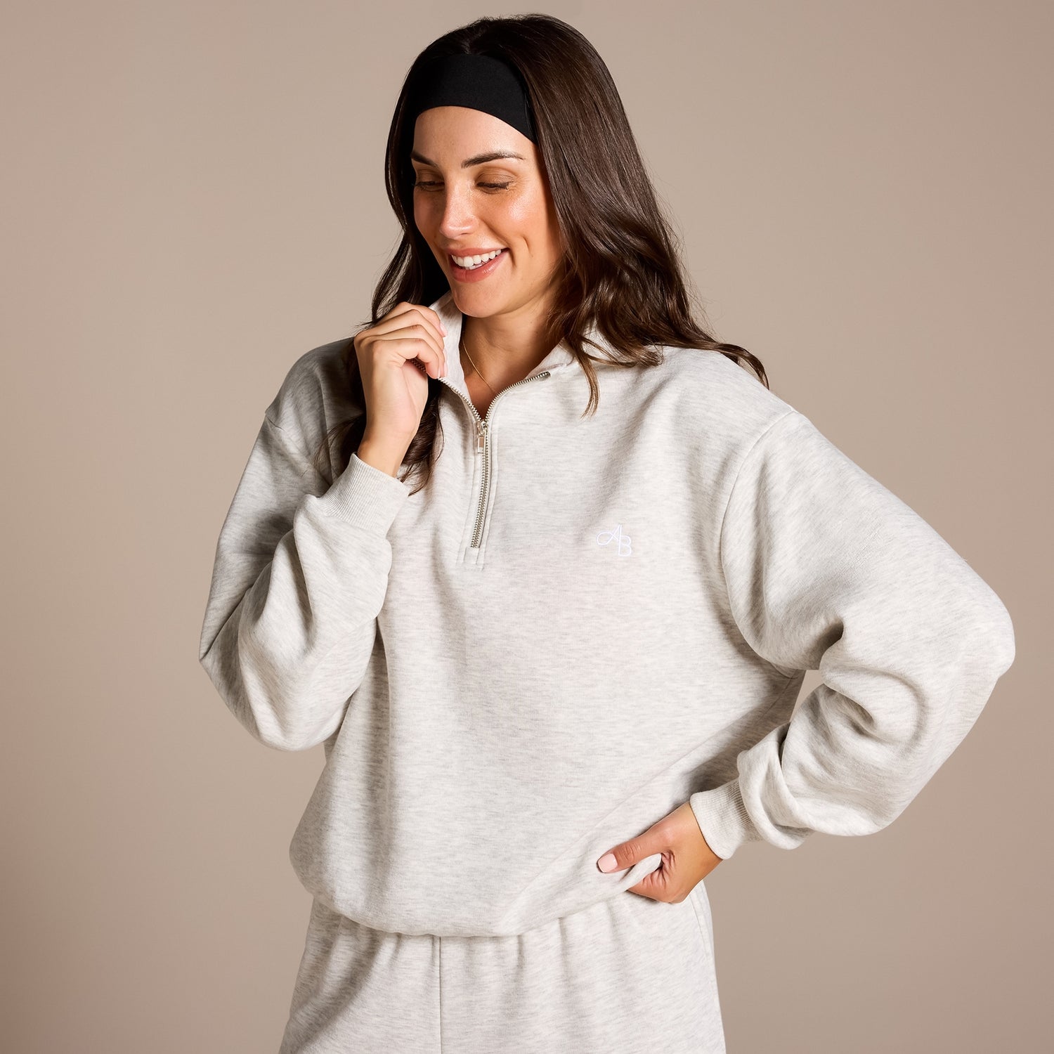 MP X Aleksandra 1/4 Zip Sweatshirt - Light Grey Marl