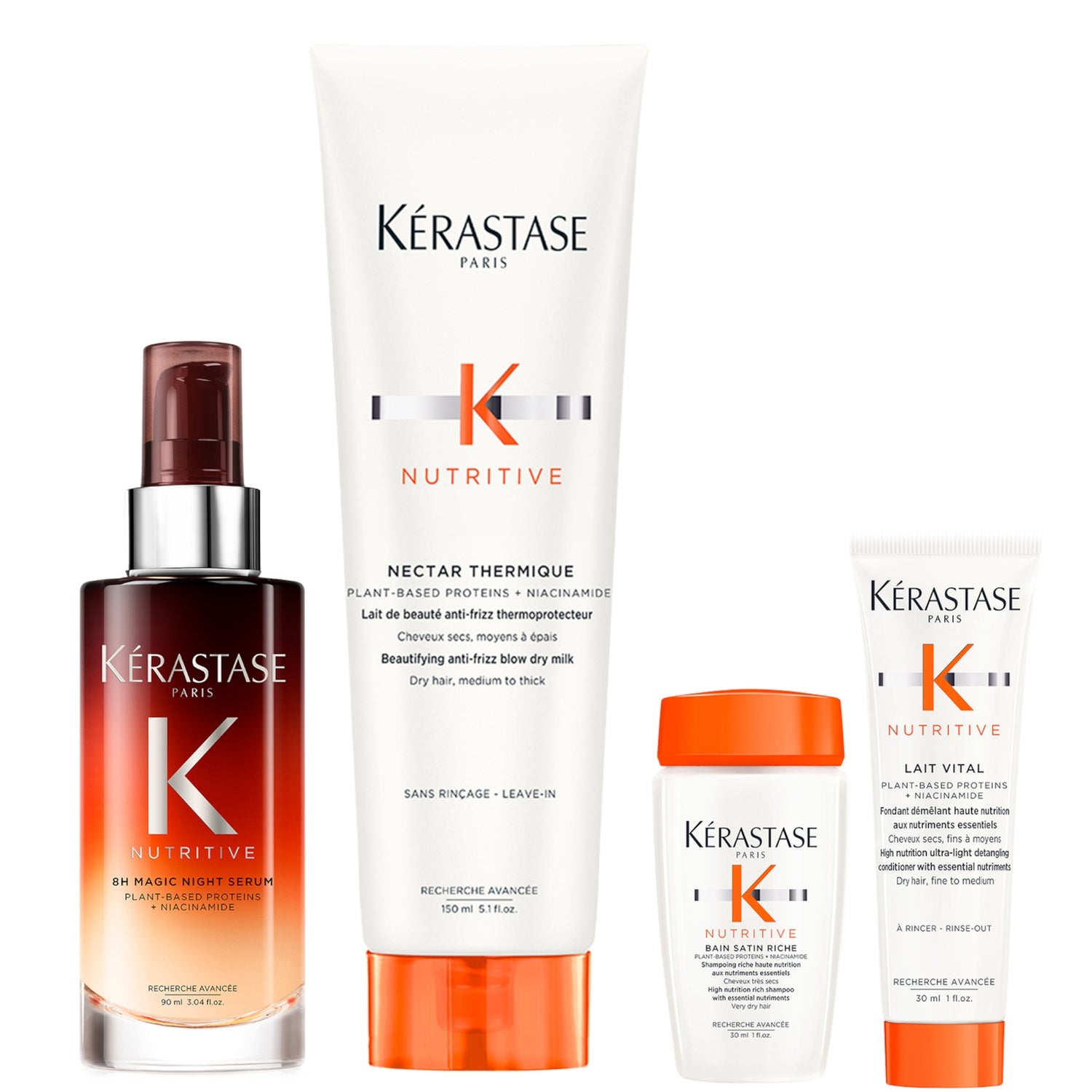 Kérastase Nutritive 8 Hour Serum 90ml, Nutritive Thermique 150ml with Mini Deluxe Nutritive Shampoo 30ml and Conditioner 30ml