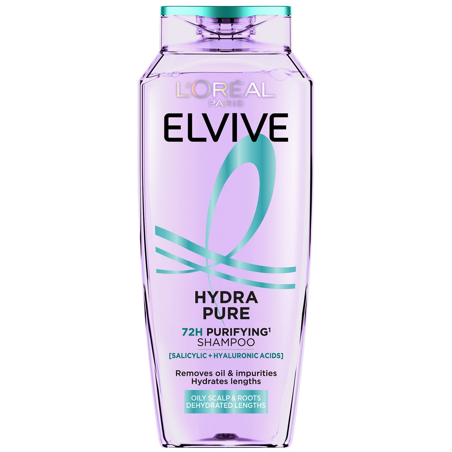 L’Oréal Paris Elvive Hydra Pure 72H Purifying Shampoo with Hyaluronic & Salicylic Acids for Oily Scalp & Dehydrated Lengths 500ml