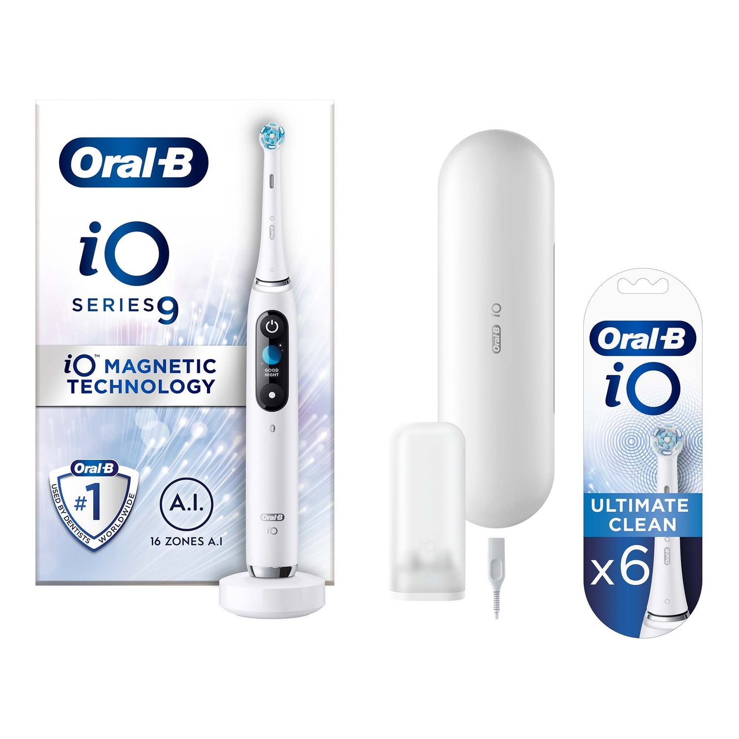 Oral B iO9 White Alabaster Electric Toothbrush with Charging Travel Case