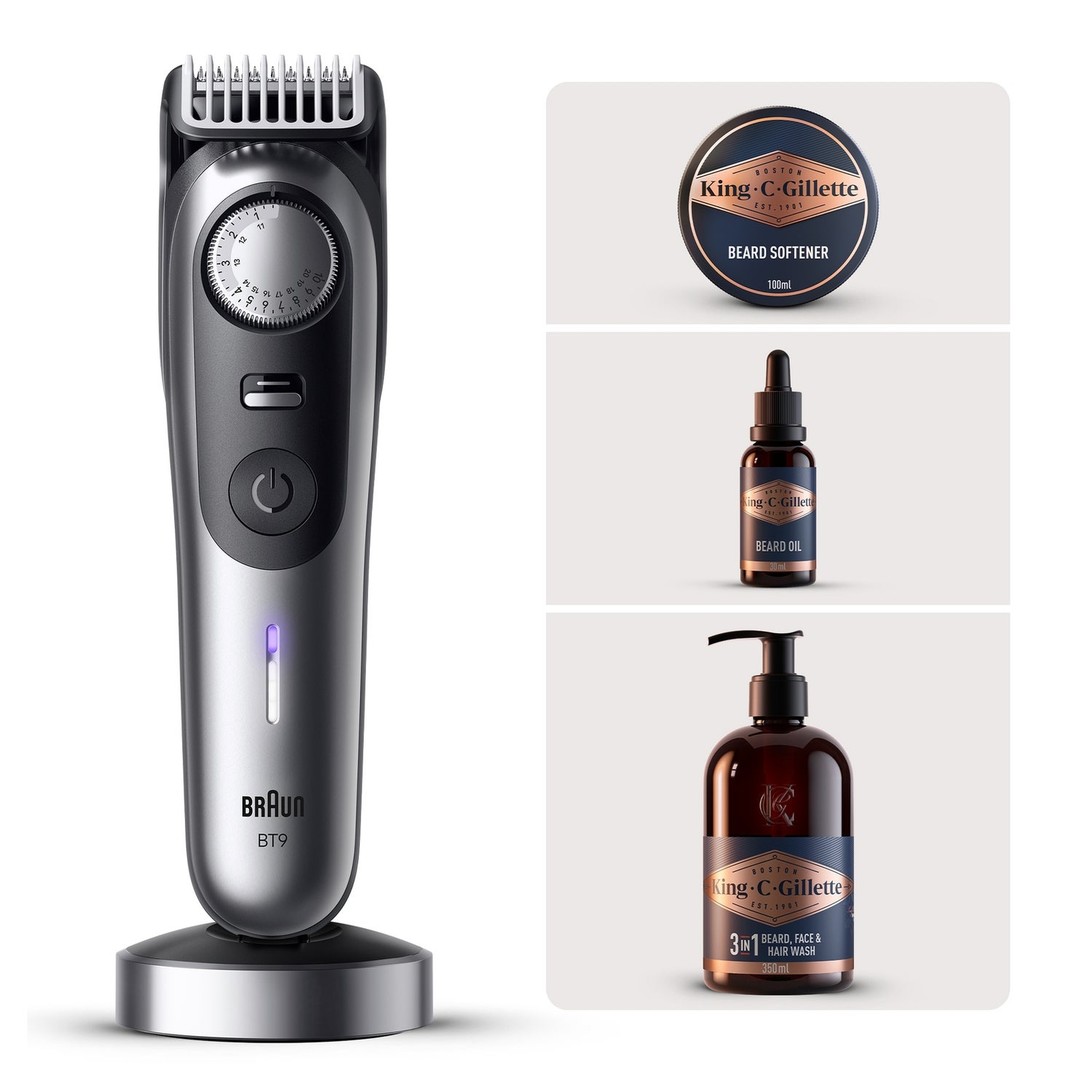Braun Bundle: Beard Trimmer 9 BT9560 & King C. Gillette Beard Care
