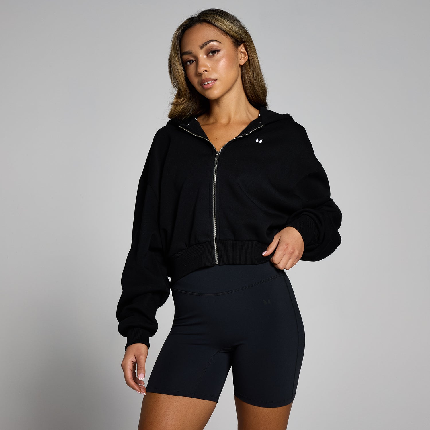 MP Women's Basics Zip Through Cropped Hoodie - Black - S
