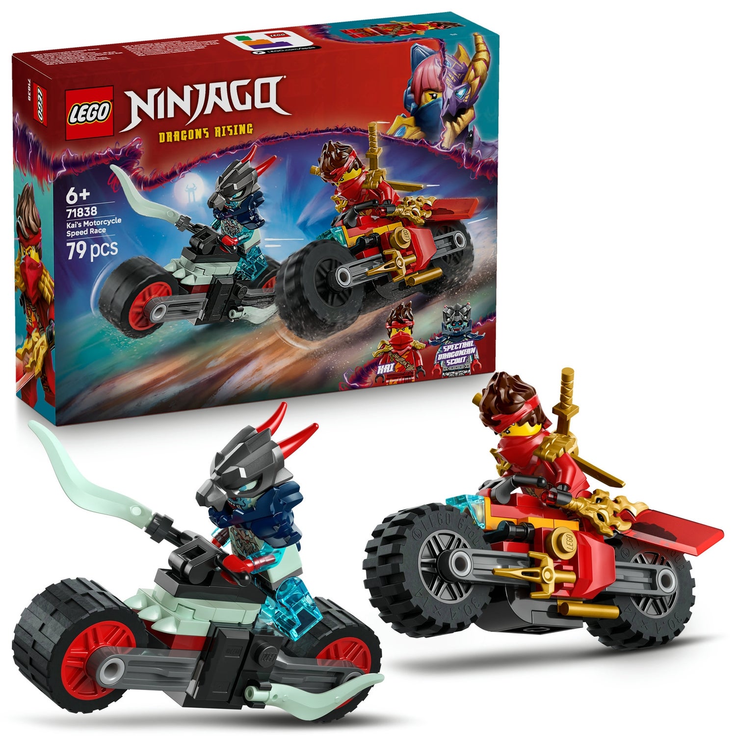 LEGO® NINJAGO® Kai’s Motorcycle Speed Race Playset with 2 Ninja Bike Toys 71838