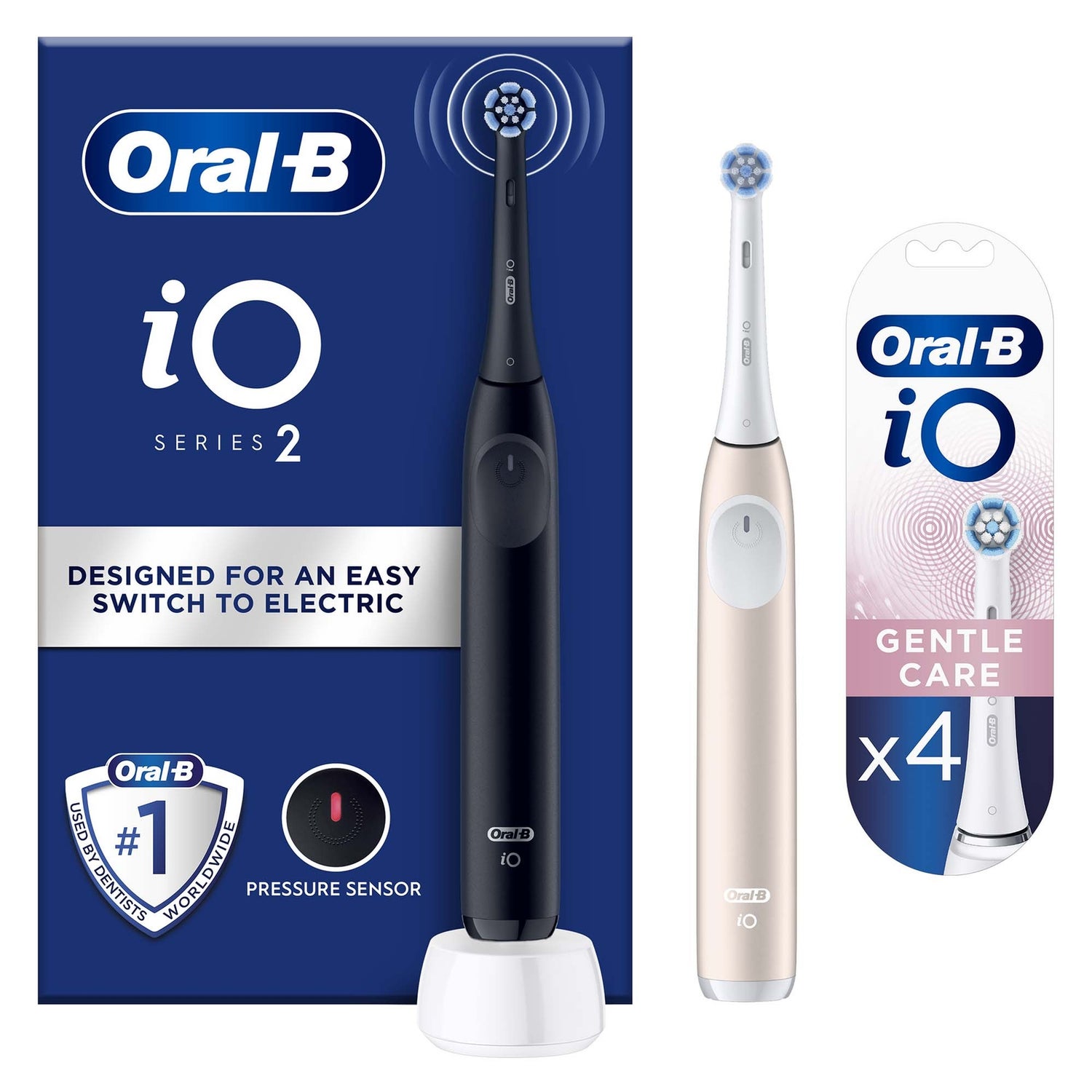 Oral-B iO2 Night Black & Calm Pink Electric Toothbrush Duo +4 Gentle Care Refills