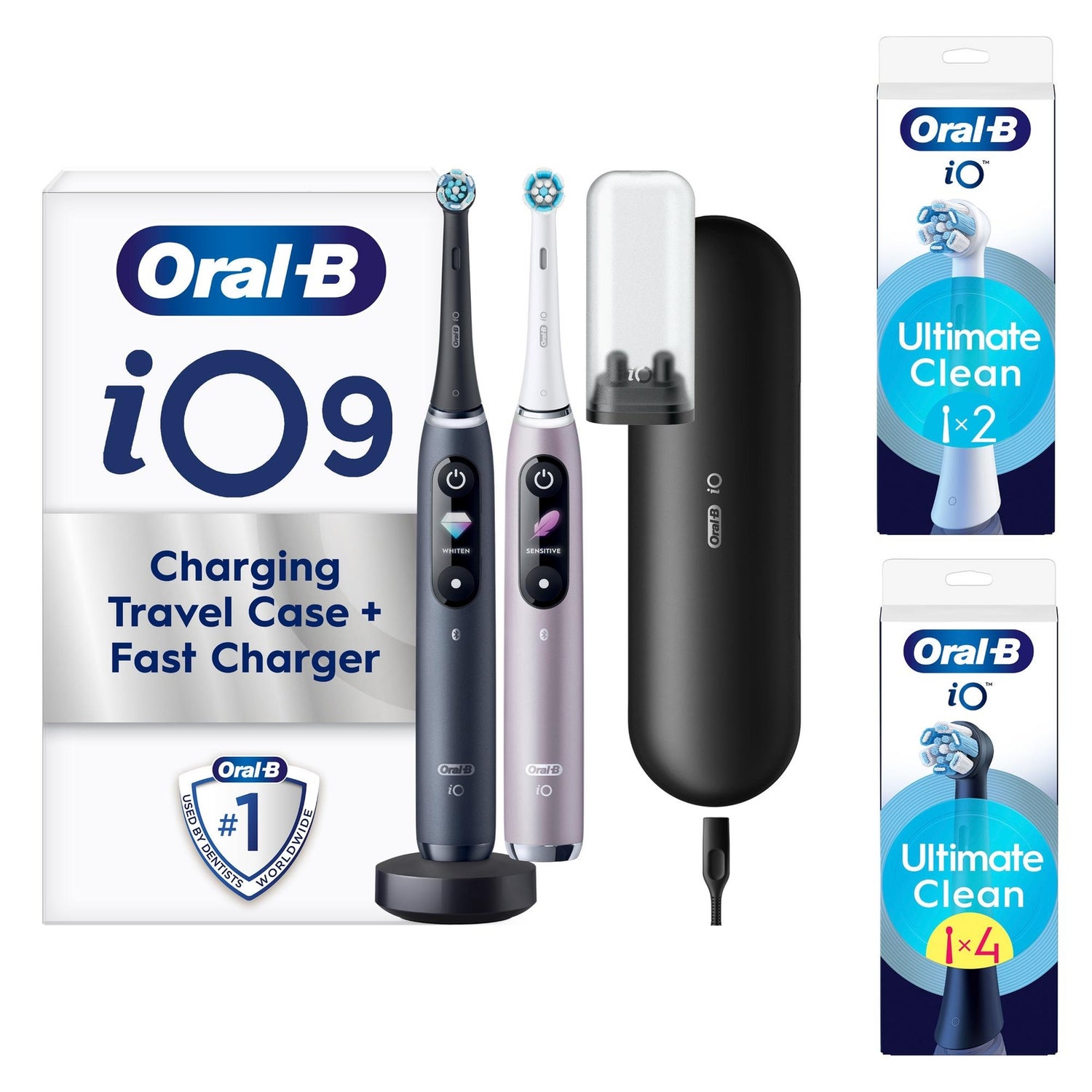 Oral-B iO9 Duo Pack of Two Electric Toothbrushes, Black Lava & Rose Quartz