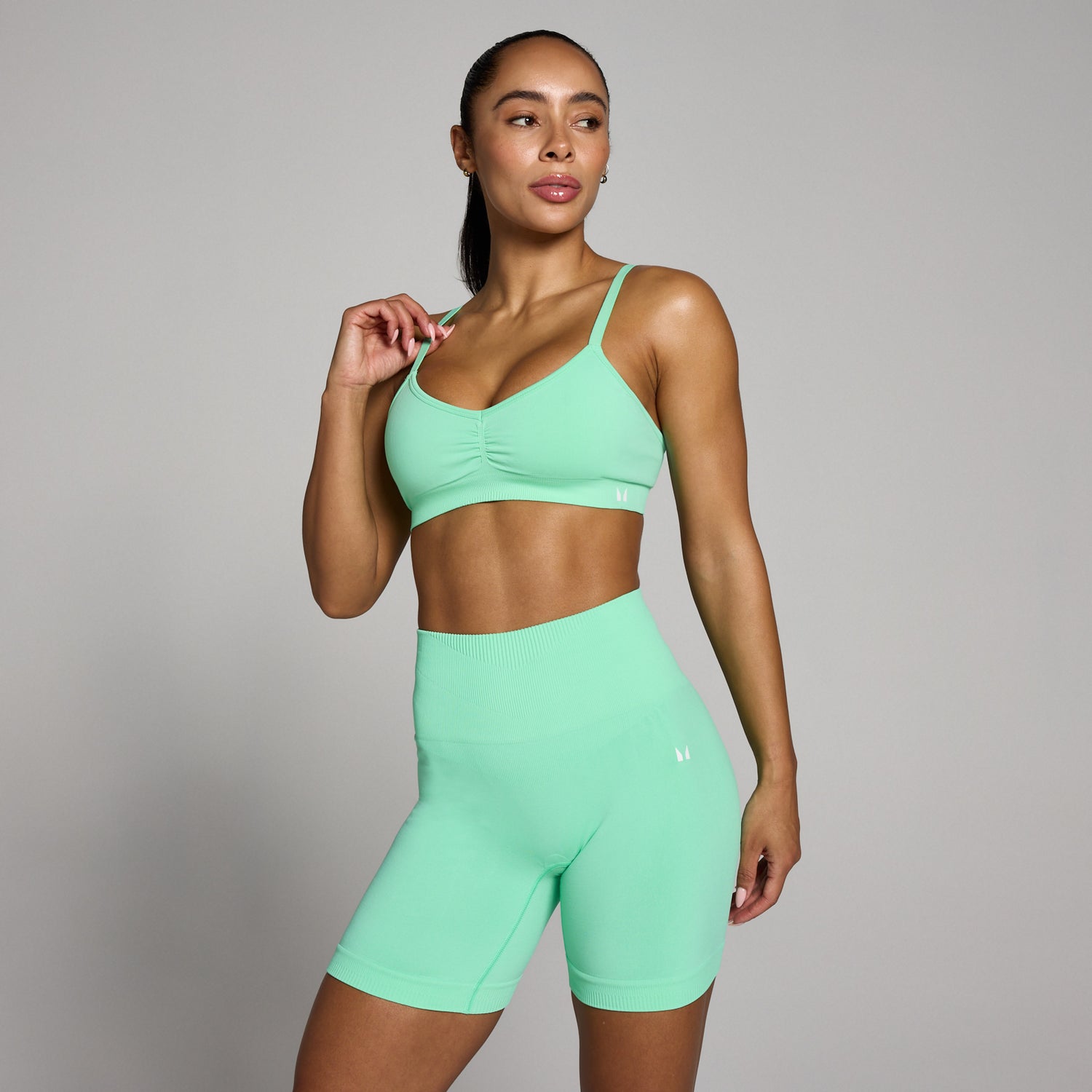 MP Women's Tempo Seamless Ruched Front Sports Bra - Mint Green - S