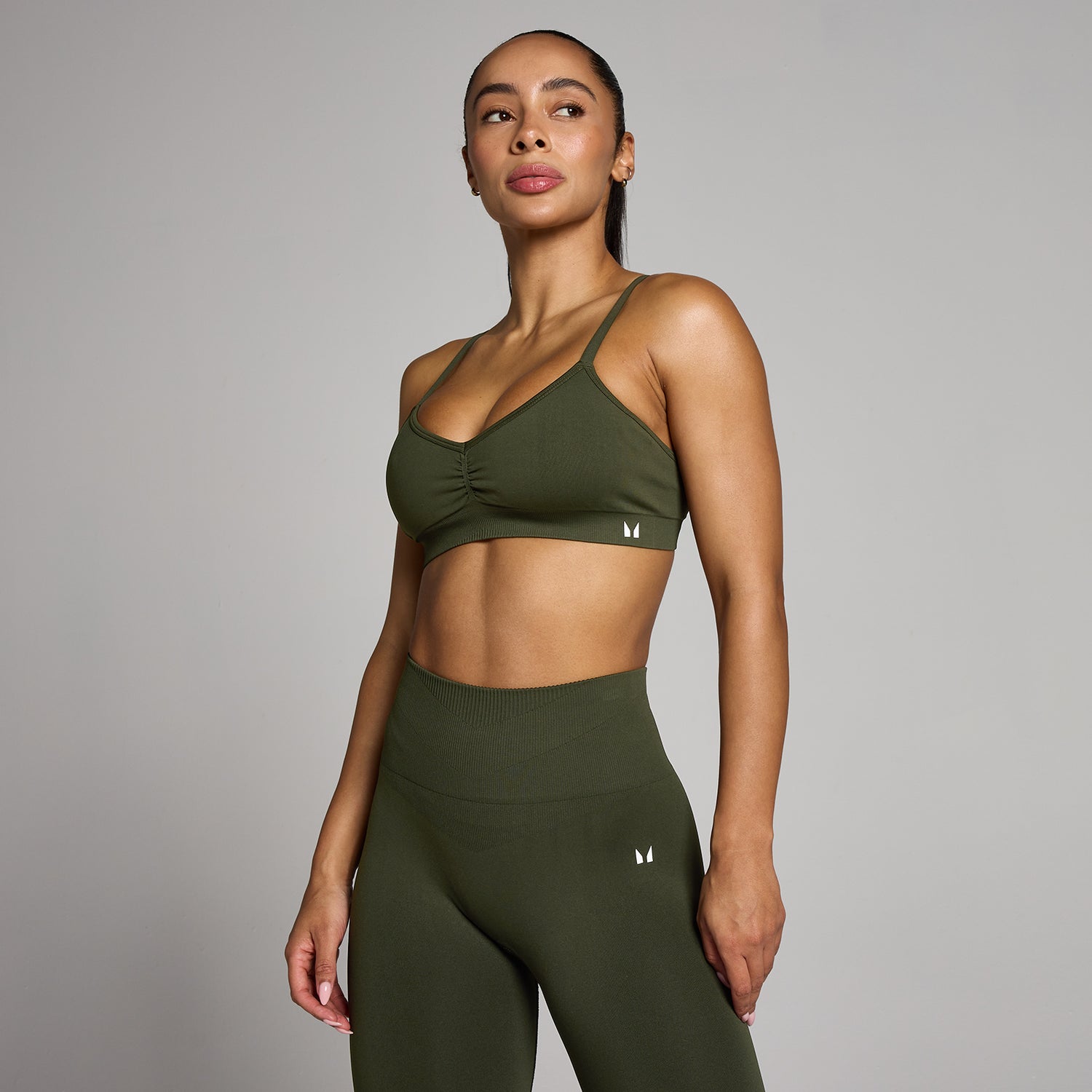 MP Women's Tempo Seamless Ruched Front Sports Bra - Forest Green - XS