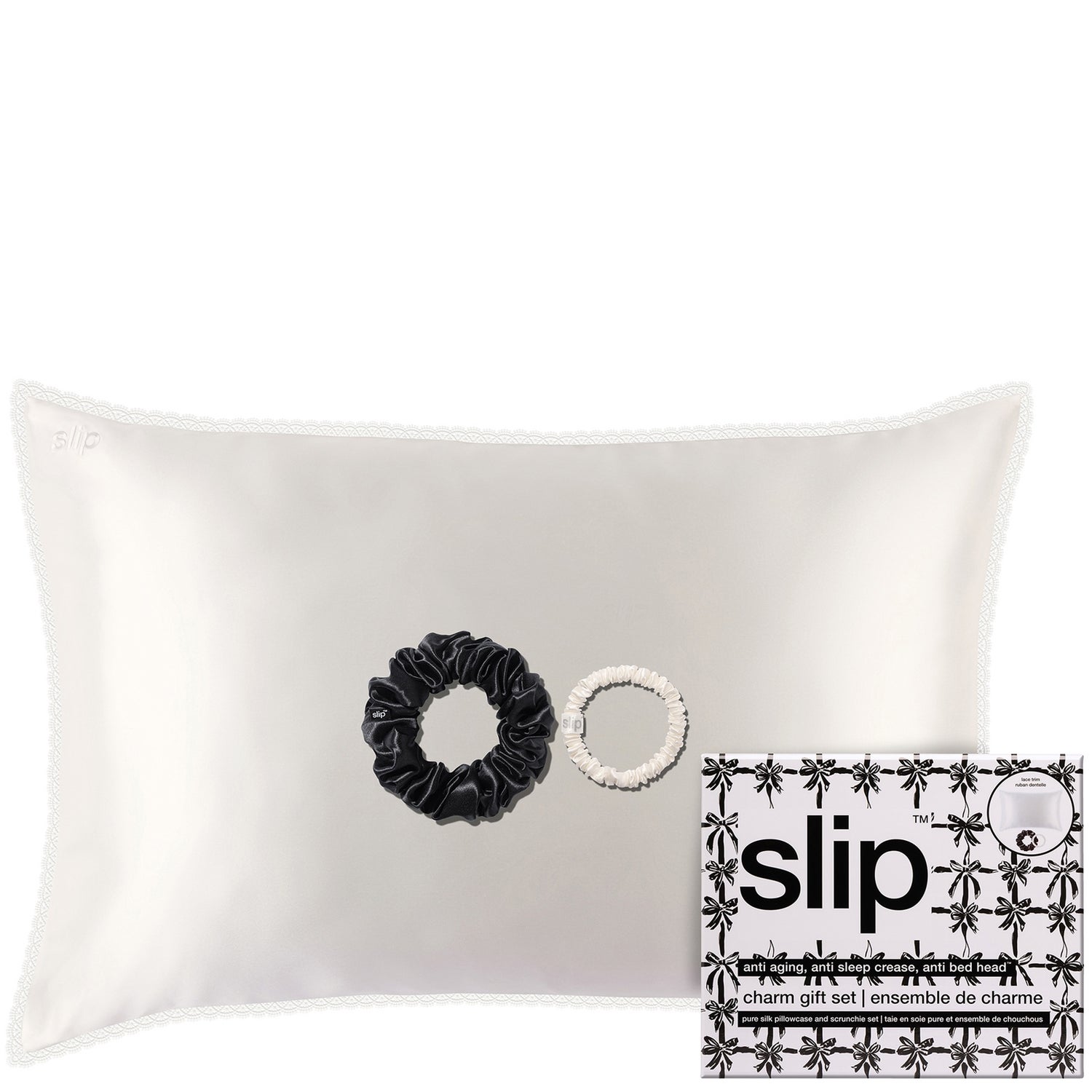 slip pure silk queen gift set with lace trim - charm