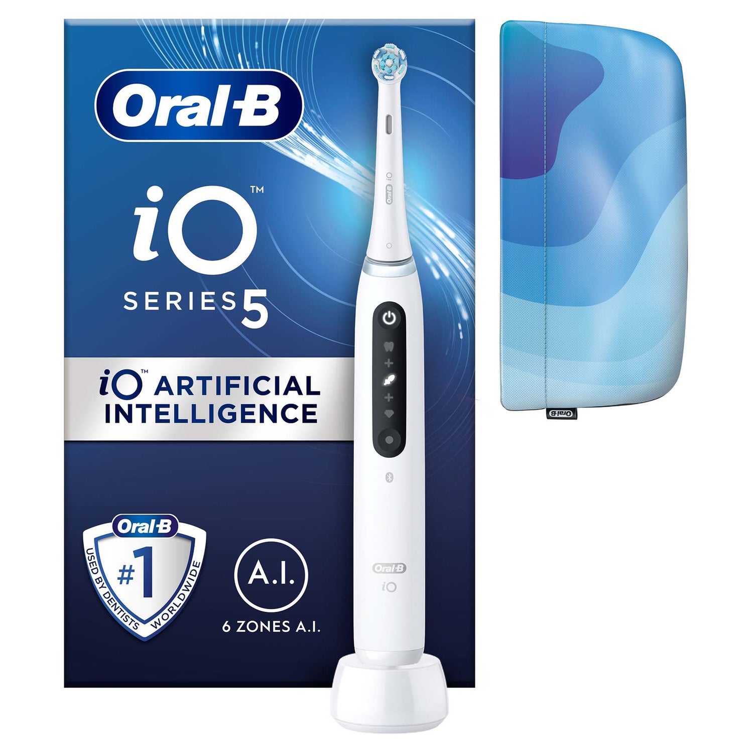 Oral-B iO 5 White Electric Toothbrush, 1 Toothbrush Head, 1 Magnetic Pouch, Designed By Braun