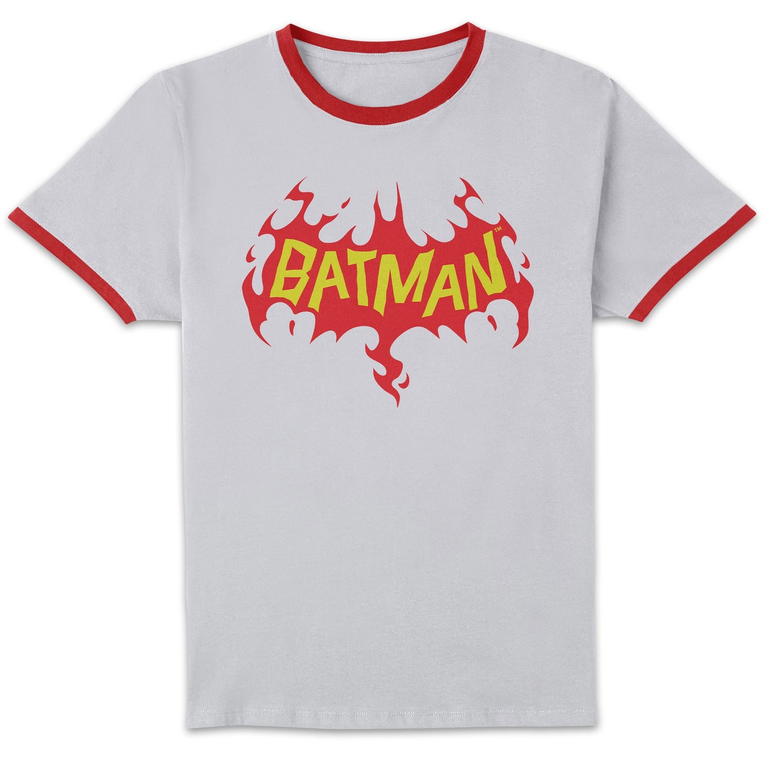DC Comics Batman Flame Unisex Ringer T-Shirt - White/Red