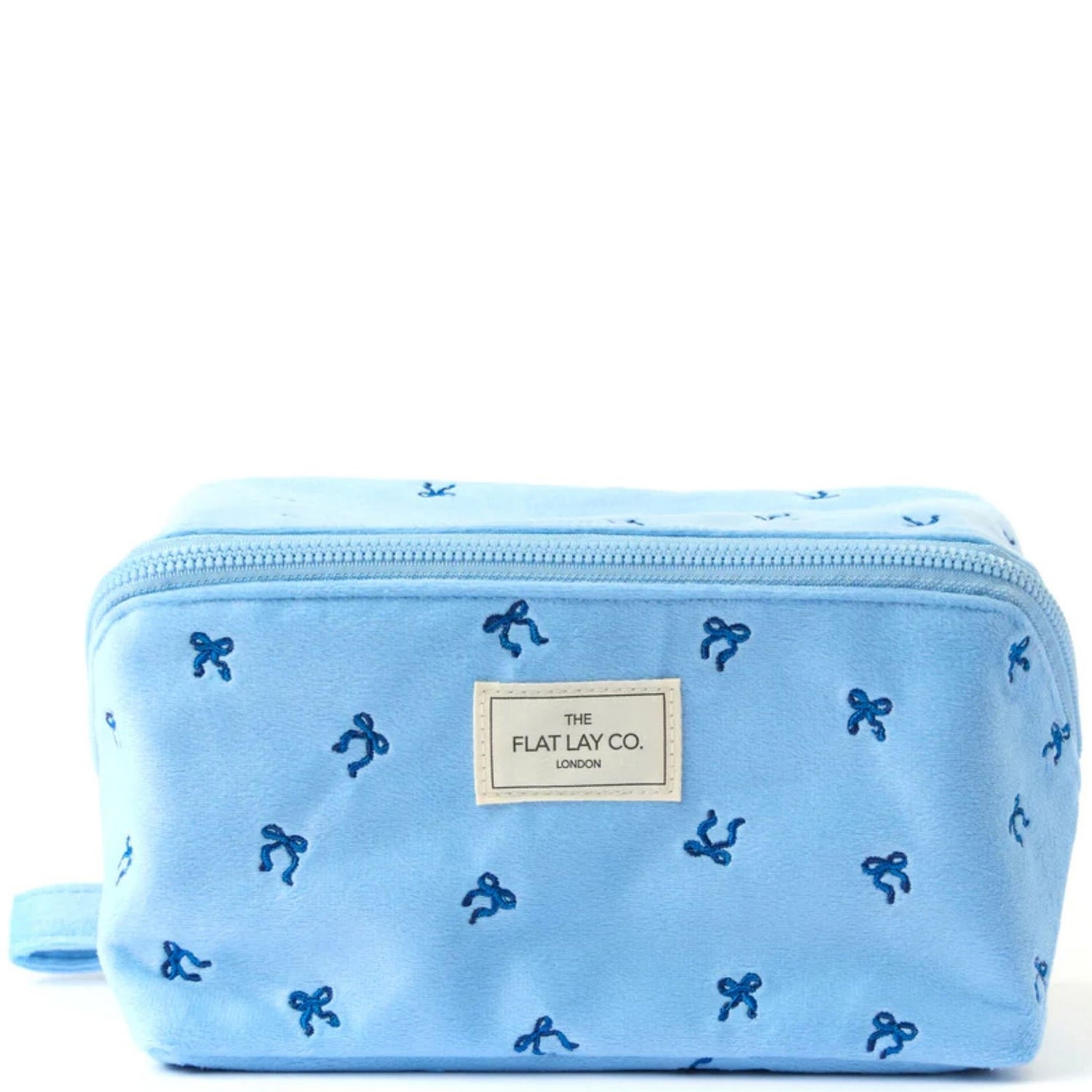 The Flat Lay Co. Flat Lay Makeup Box Bag - Ditsy Bows Blue Embroidered Velvet