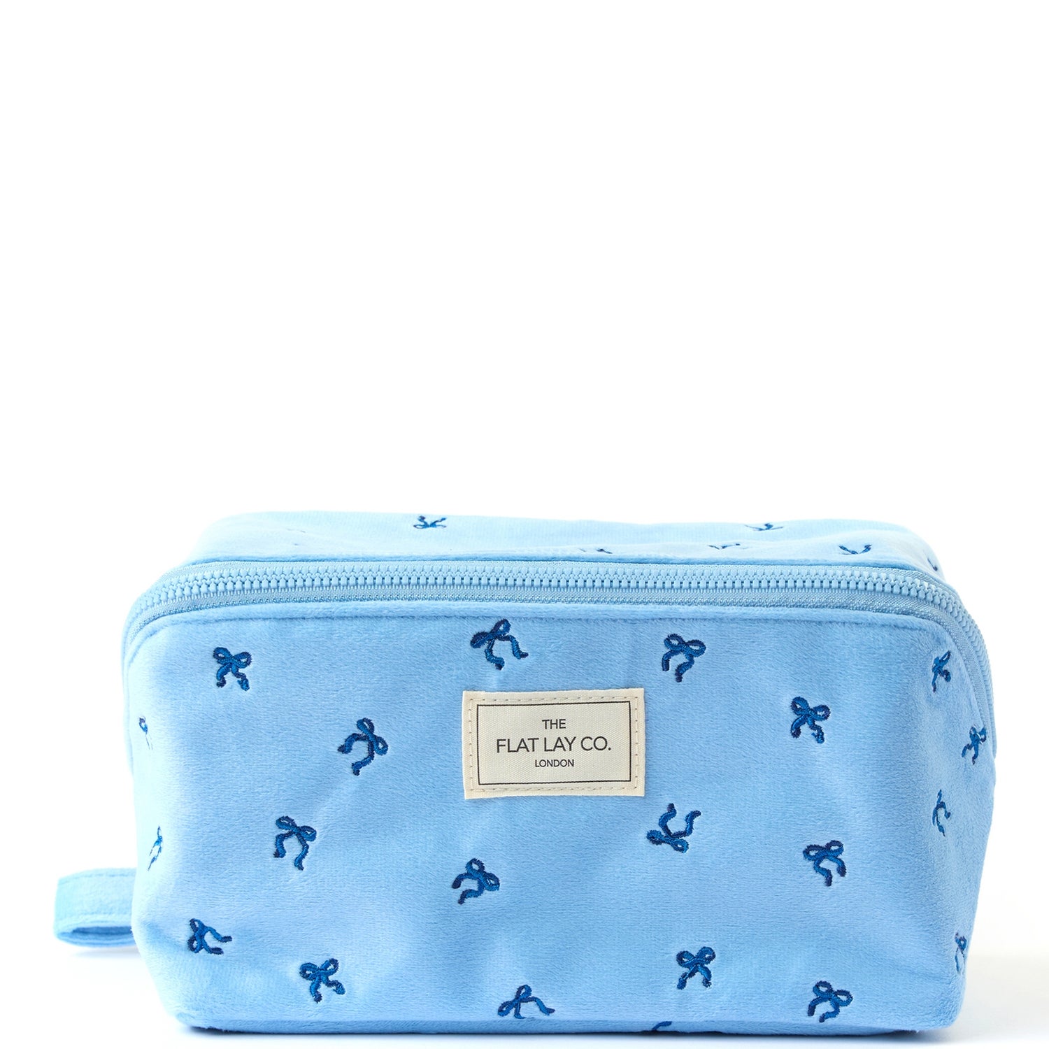 The Flat Lay Co. Flat Lay Makeup Box Bag - Ditsy Bows Blue Embroidered Velvet
